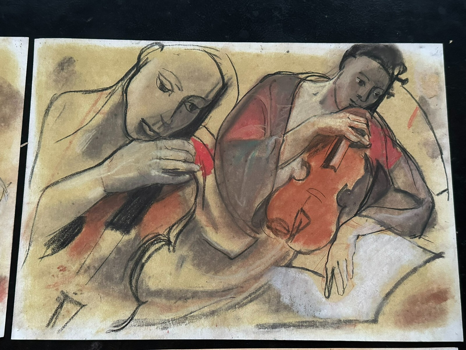 5x PASTELL ZEICHNUNG AUF PAPIER STUDIE PORTRAIT MUSIZIERENDE PERSONEN FRAUEN – Bild 5