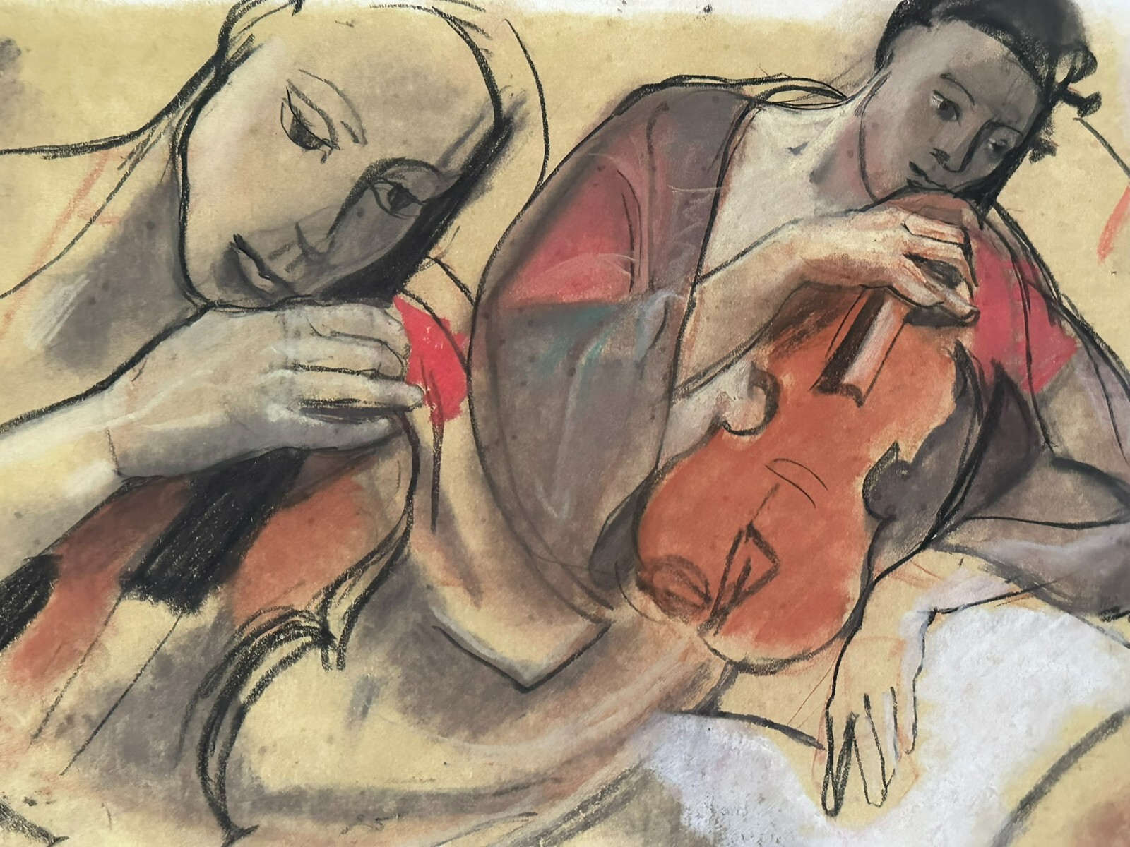 5x PASTELL ZEICHNUNG AUF PAPIER STUDIE PORTRAIT MUSIZIERENDE PERSONEN FRAUEN – Bild 6