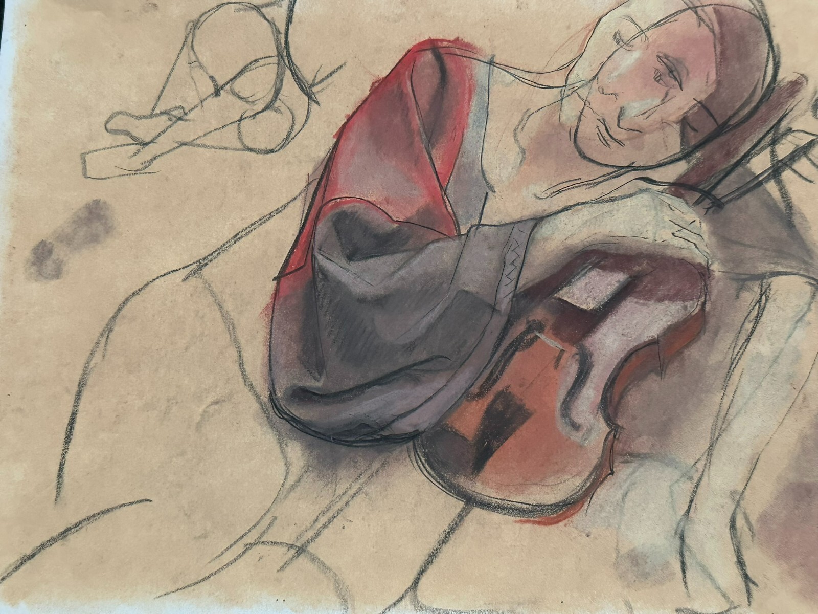 5x PASTELL ZEICHNUNG AUF PAPIER STUDIE PORTRAIT MUSIZIERENDE PERSONEN FRAUEN – Bild 10