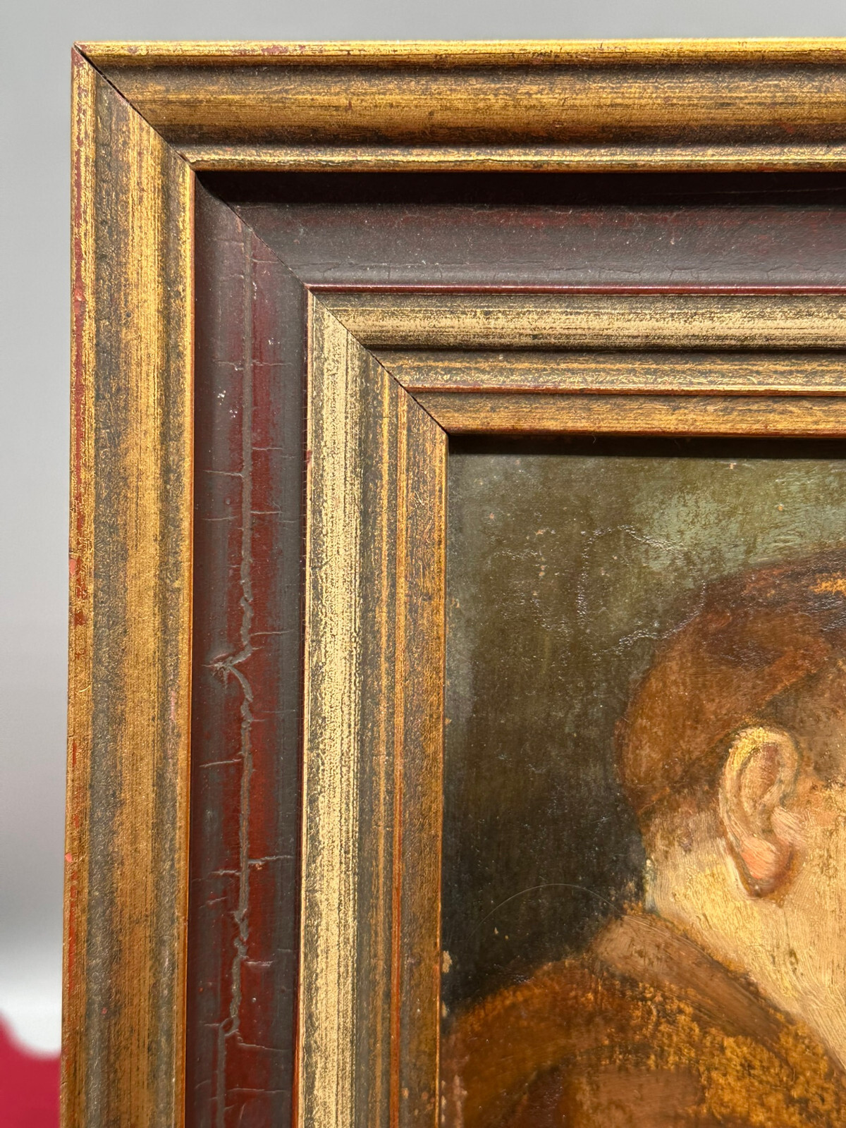 ÖLGEMÄLDE LACHENDER PRIESTER ÖL AUF PLATTE MONOGRAMMIST MIT RAHMEN 28x32cm – Bild 12