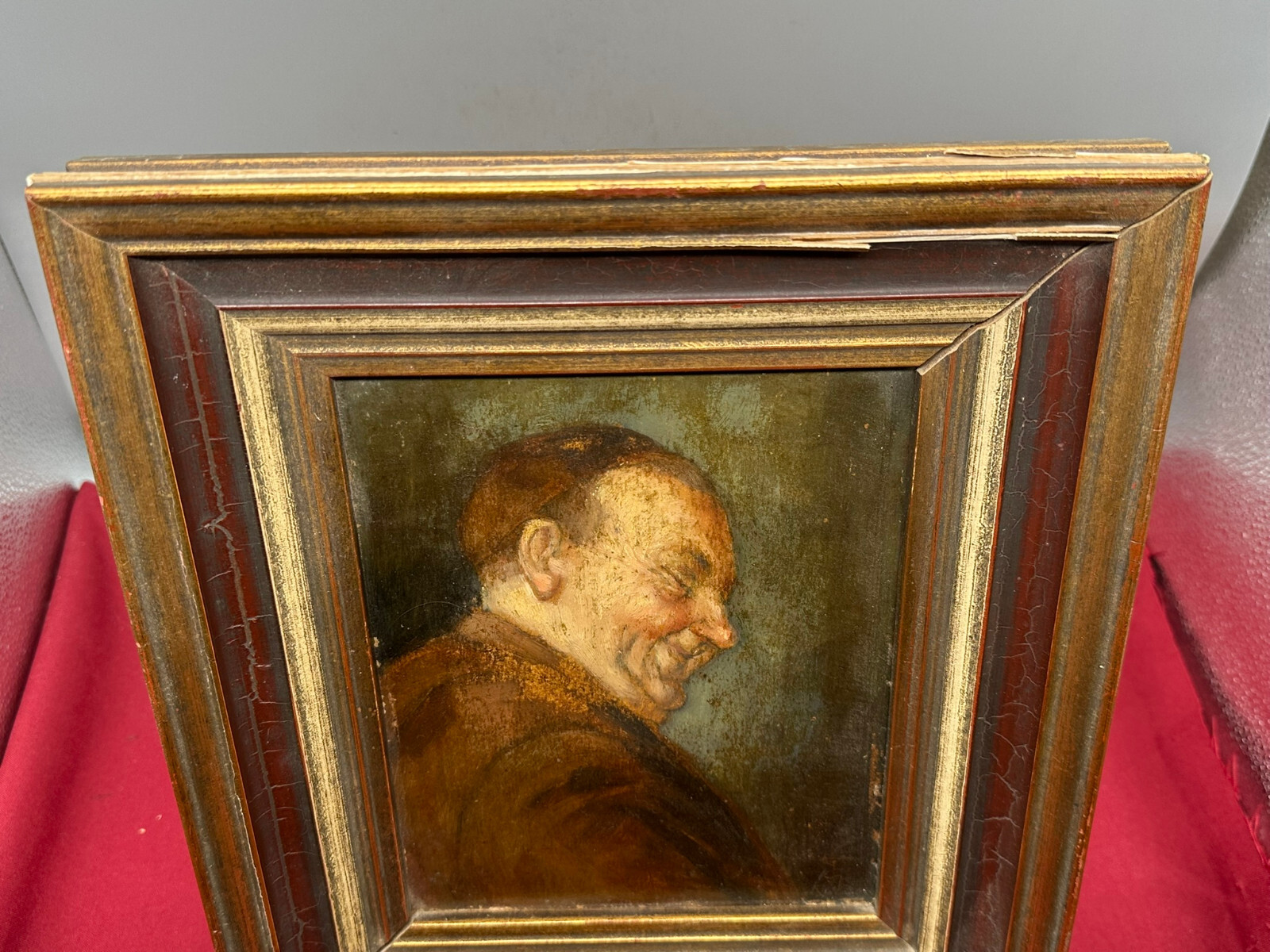 ÖLGEMÄLDE LACHENDER PRIESTER ÖL AUF PLATTE MONOGRAMMIST MIT RAHMEN 28x32cm – Bild 14