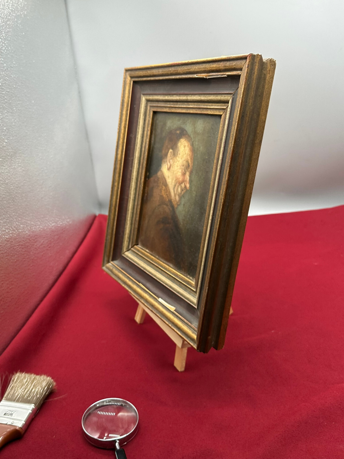 ÖLGEMÄLDE LACHENDER PRIESTER ÖL AUF PLATTE MONOGRAMMIST MIT RAHMEN 28x32cm – Bild 16