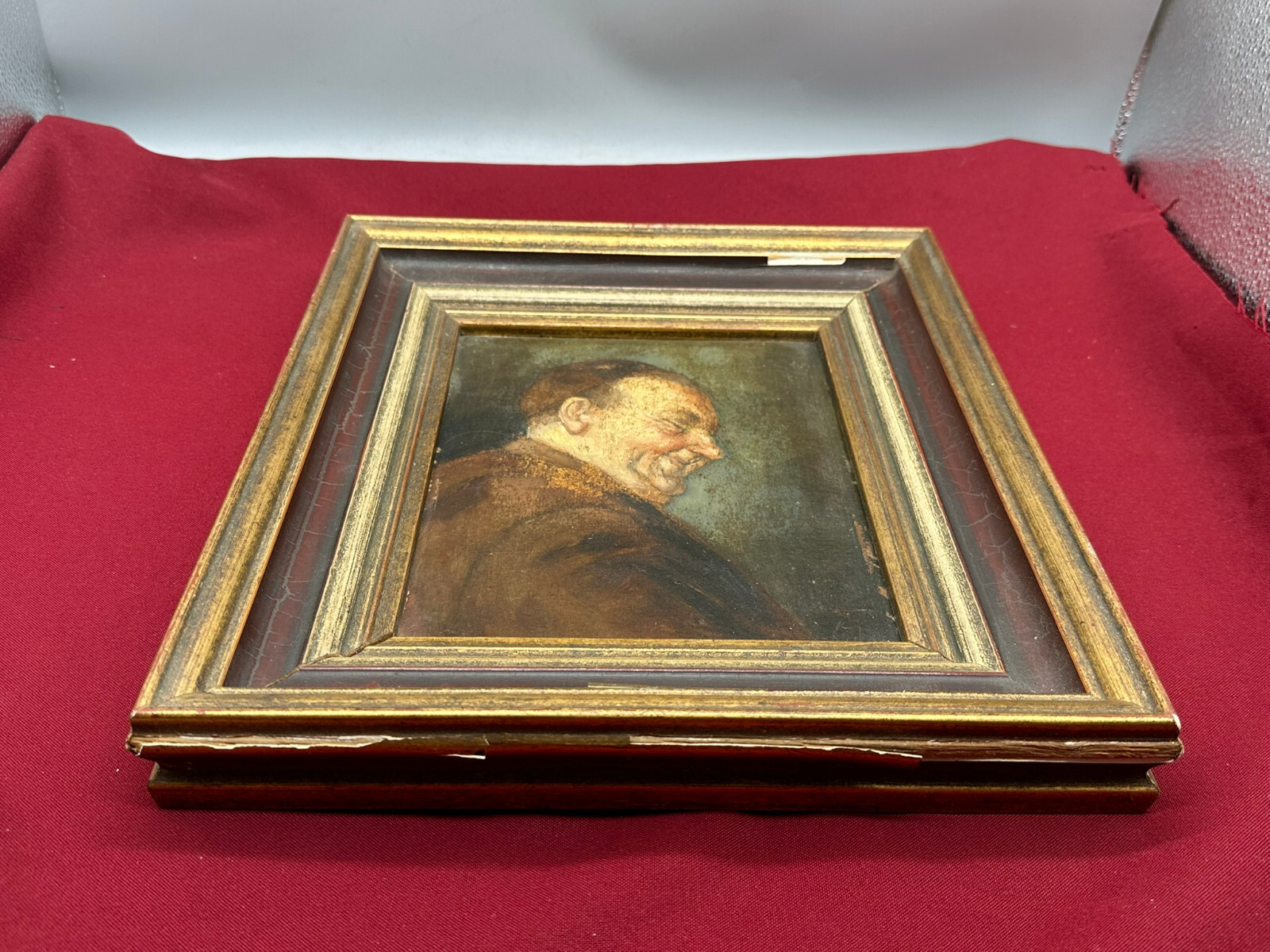ÖLGEMÄLDE LACHENDER PRIESTER ÖL AUF PLATTE MONOGRAMMIST MIT RAHMEN 28x32cm – Bild 18
