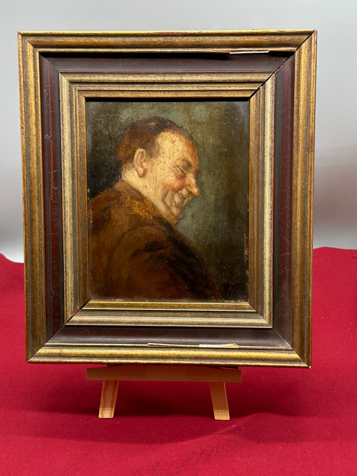 ÖLGEMÄLDE LACHENDER PRIESTER ÖL AUF PLATTE MONOGRAMMIST MIT RAHMEN 28x32cm – Bild 9