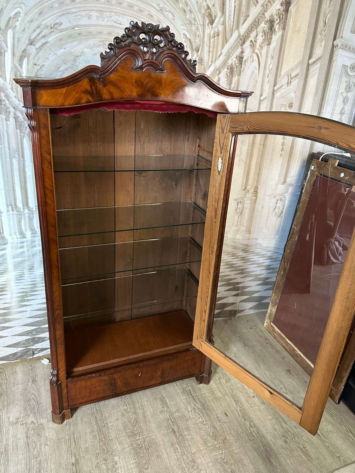 ANTIKE VITRINE SCHRANK LOUIS PHILIPPE 19 TES MAHAGONI FURNIER SPÄT BIEDERMEIER – Bild 12