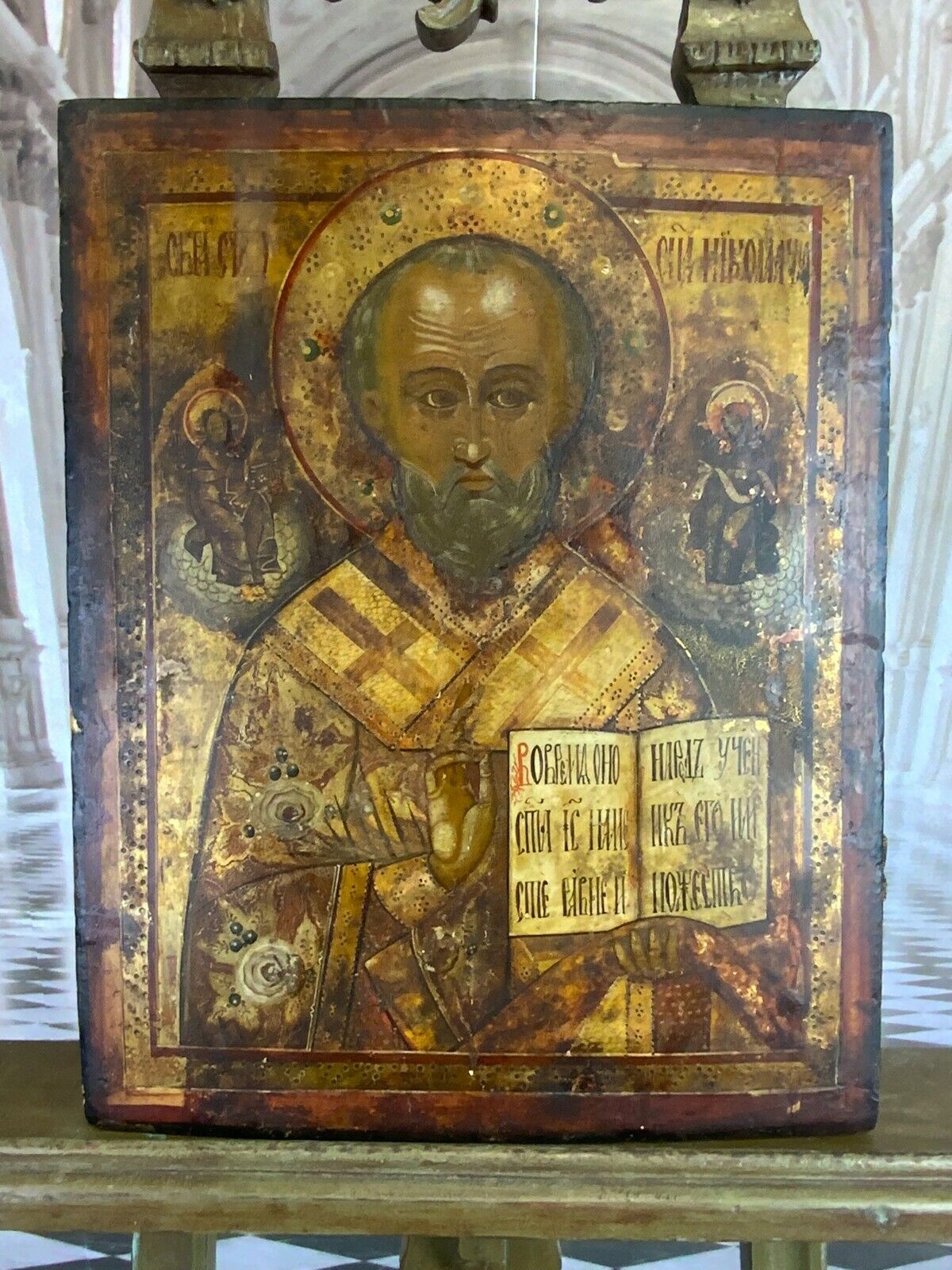 IKONE RUSSLAND HEILIGER NIKOLAUS 18/19 TES JHDT 38x48cm HANDBEMALT AUF HOLZ – Bild 4