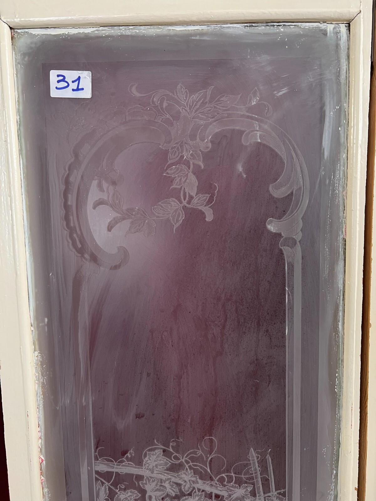 PAAR ANTIKE GLASSCHEIBEN JUGENDSTIL ORIGINAL UM 1900 PERSONEN BLUMEN – Bild 11