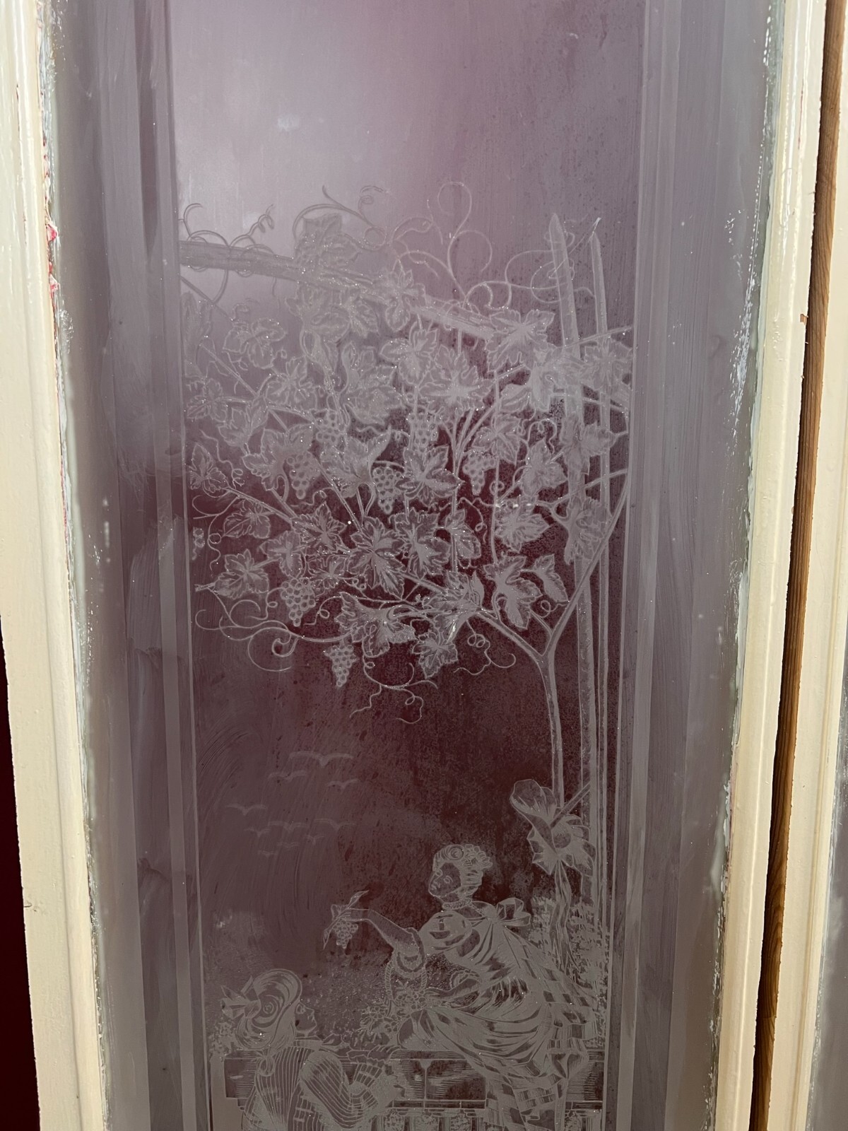 PAAR ANTIKE GLASSCHEIBEN JUGENDSTIL ORIGINAL UM 1900 PERSONEN BLUMEN – Bild 12