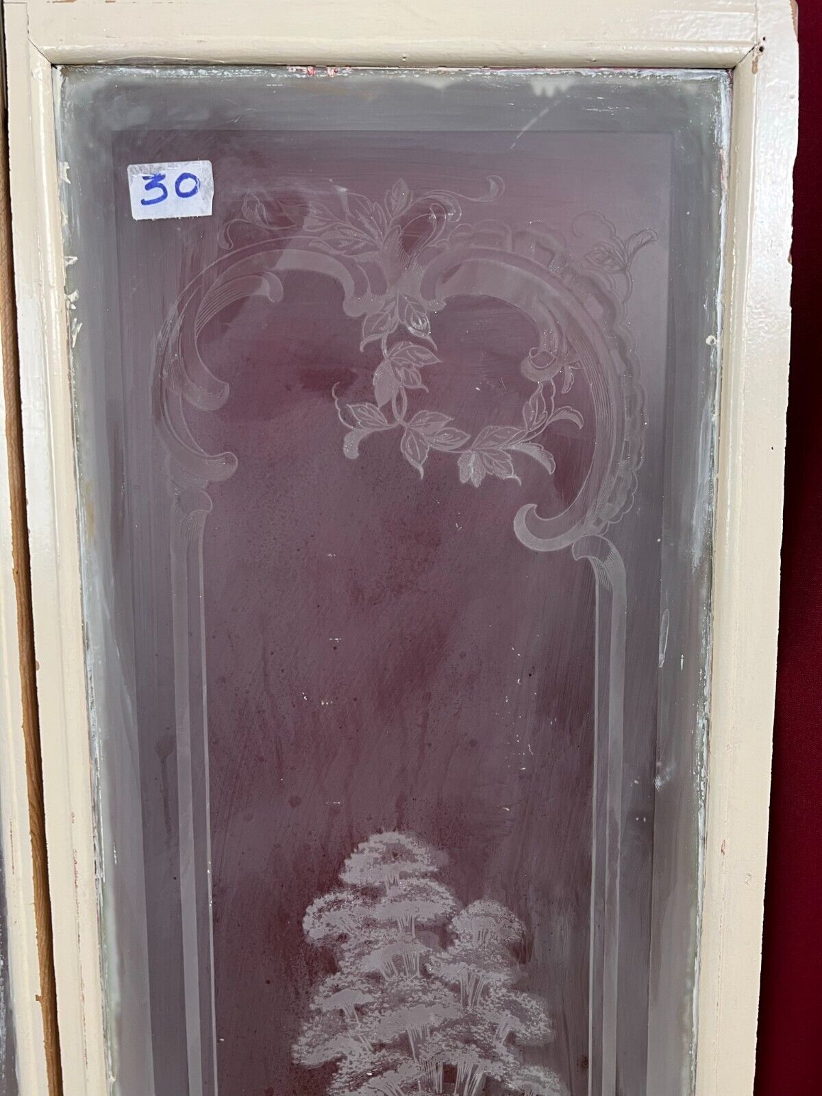 PAAR ANTIKE GLASSCHEIBEN JUGENDSTIL ORIGINAL UM 1900 PERSONEN BLUMEN – Bild 8