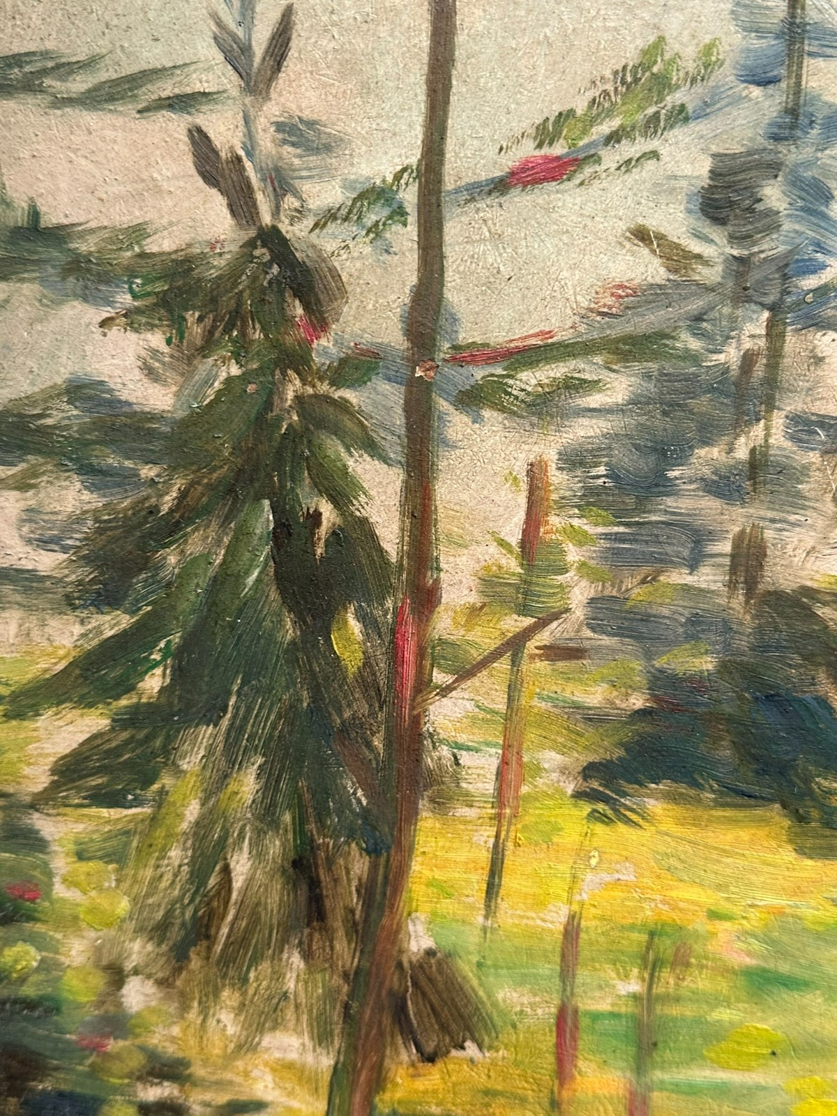 ÖLGEMÄLDE AUF PLATTE LANDSCHAFT MIT BÄUMEN GERAHMT – Bild 4