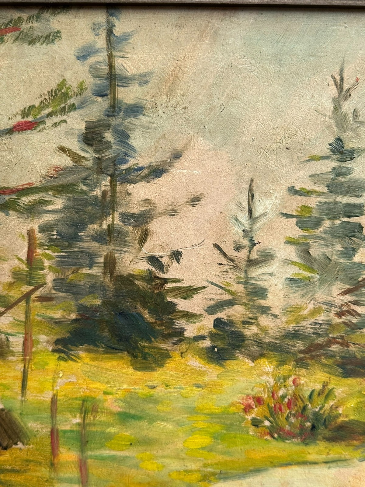 ÖLGEMÄLDE AUF PLATTE LANDSCHAFT MIT BÄUMEN GERAHMT – Bild 5