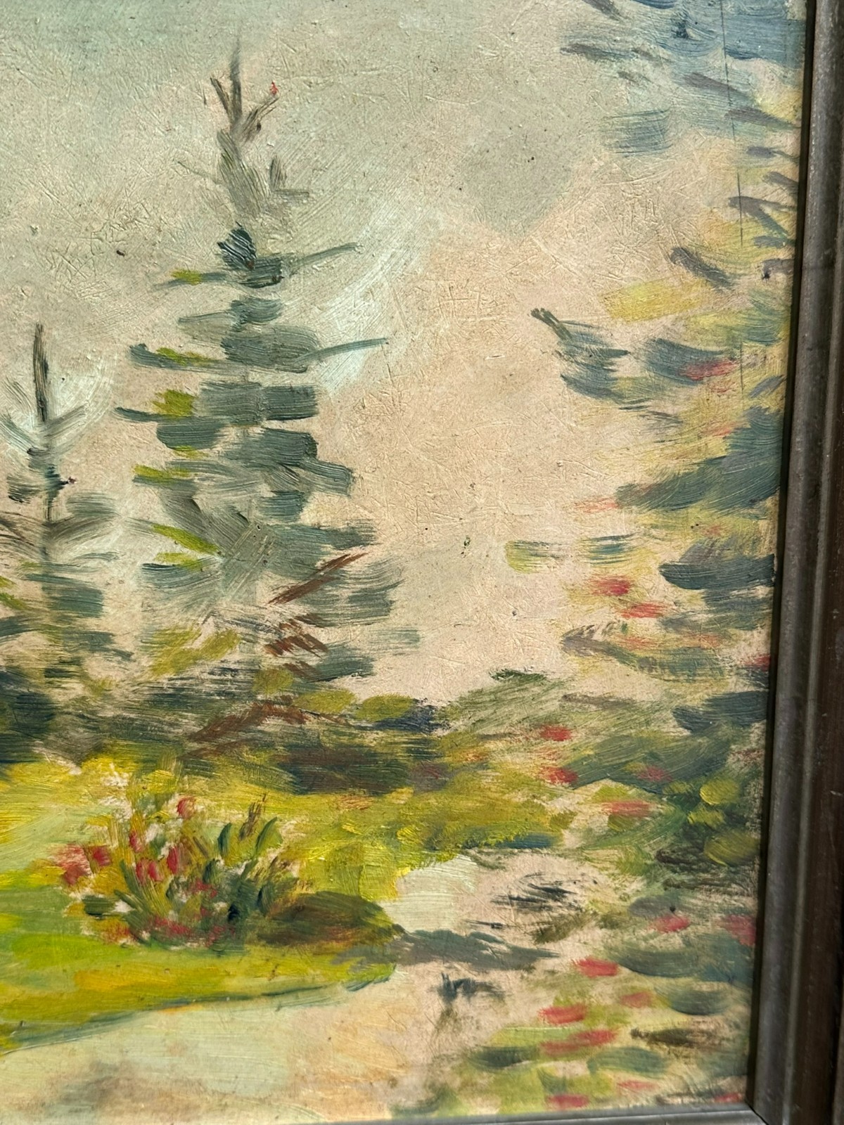 ÖLGEMÄLDE AUF PLATTE LANDSCHAFT MIT BÄUMEN GERAHMT – Bild 6