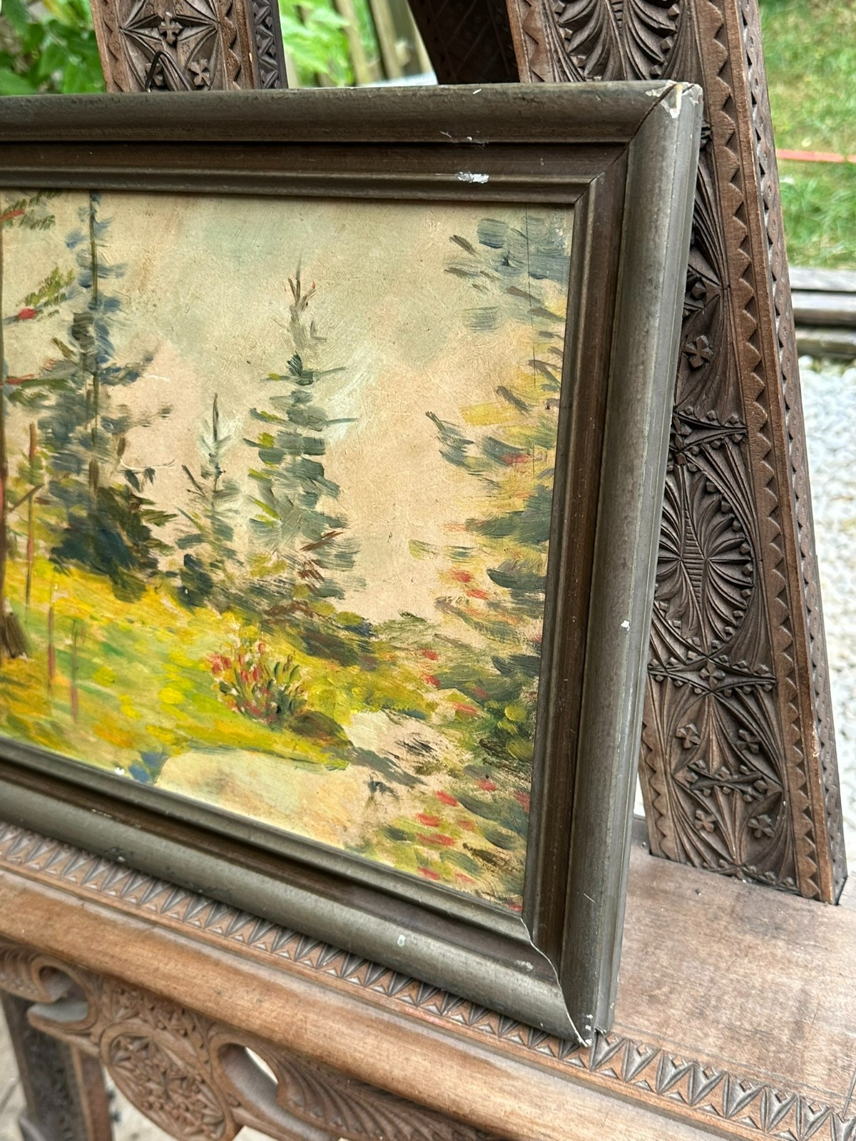 ÖLGEMÄLDE AUF PLATTE LANDSCHAFT MIT BÄUMEN GERAHMT – Bild 8