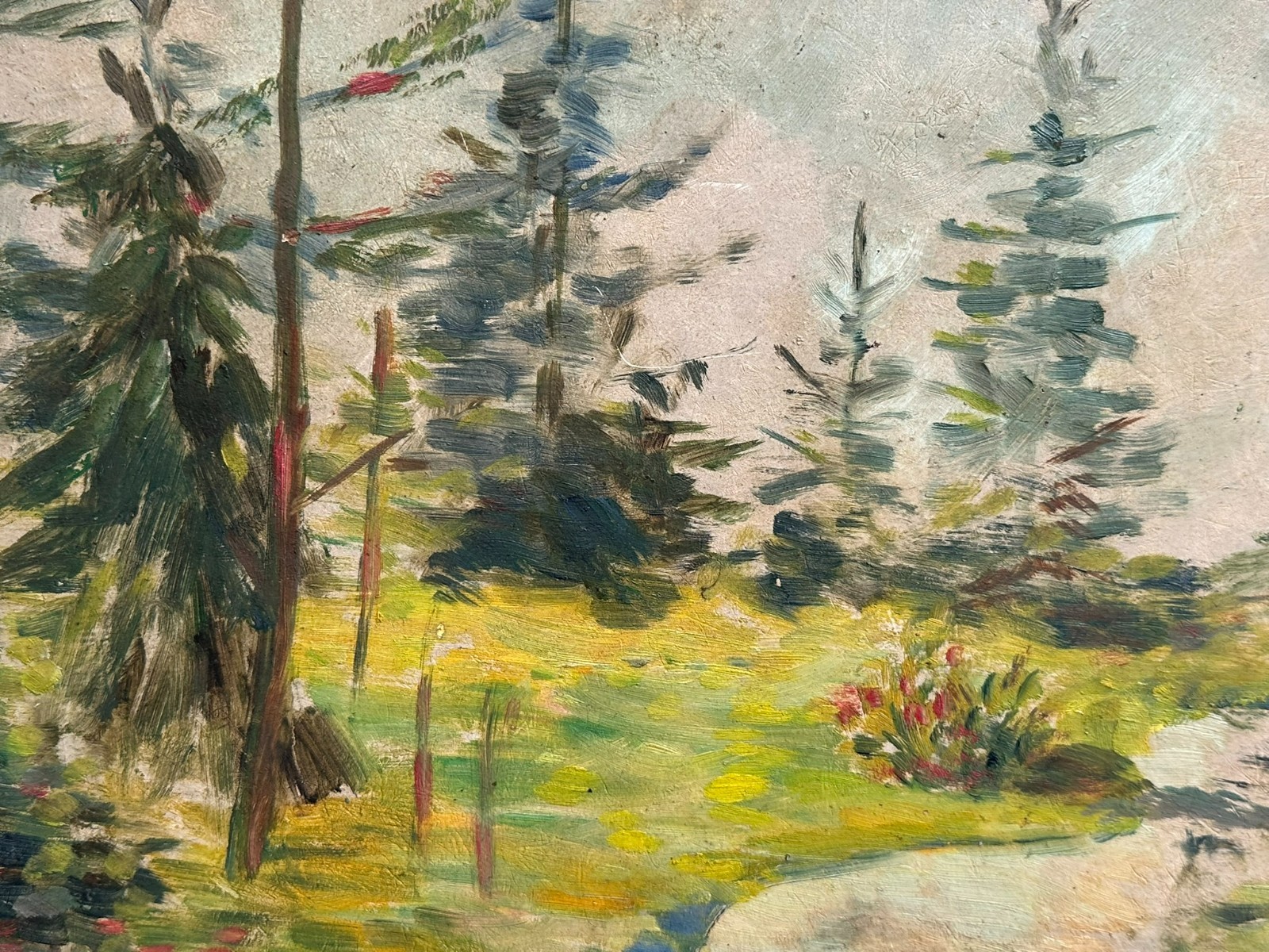 ÖLGEMÄLDE AUF PLATTE LANDSCHAFT MIT BÄUMEN GERAHMT