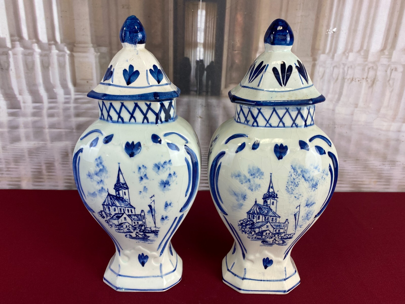 2x GROSSE KERAMIK VASE MÜHLE 32cm OHNE CHIPS HOLLAND DECKELVASE PAAR VASEN