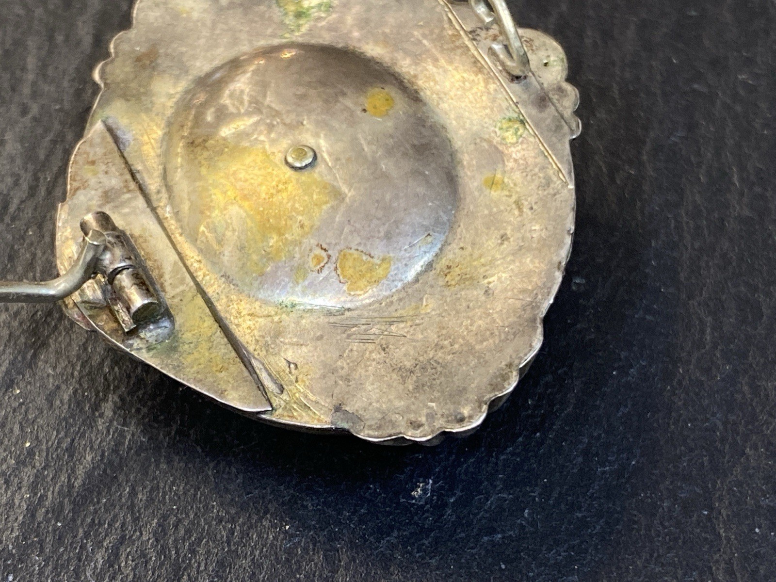 BIEDERMEIER BROSCHE ONYX PERLE ALTGELÖTET SILBER VERGOLDET – Bild 12