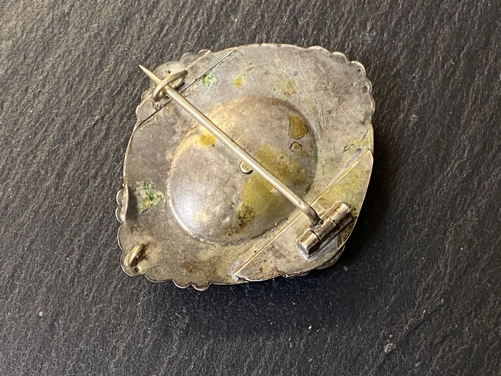 BIEDERMEIER BROSCHE ONYX PERLE ALTGELÖTET SILBER VERGOLDET – Bild 10