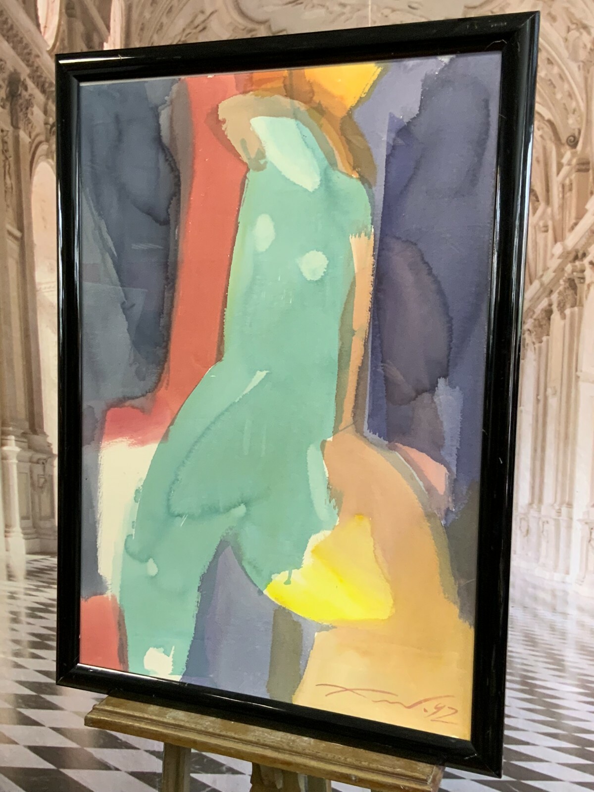 AQUARELL PERSONEN ABSTRAKTE KOMPOSITION SIGNIERT ANATOLI KMARA GROSS 78x108cm – Bild 7