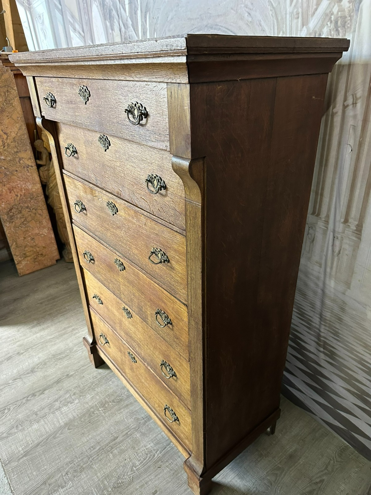 ANTIKE KOMMODE CHIFFONIERE EMPIRE STIL UM 1860 AUS EICHE – Bild 4