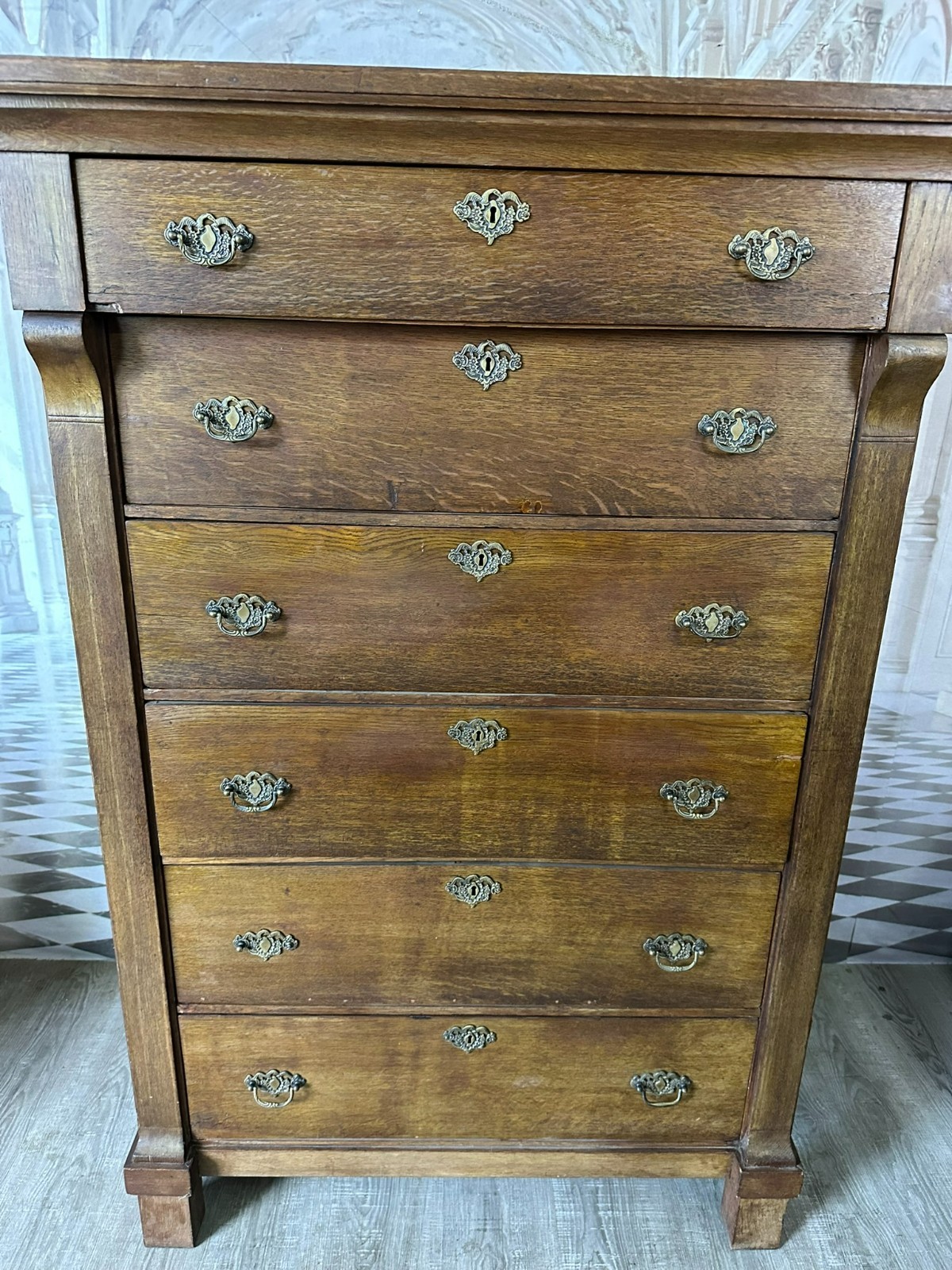 ANTIKE KOMMODE CHIFFONIERE EMPIRE STIL UM 1860 AUS EICHE – Bild 8