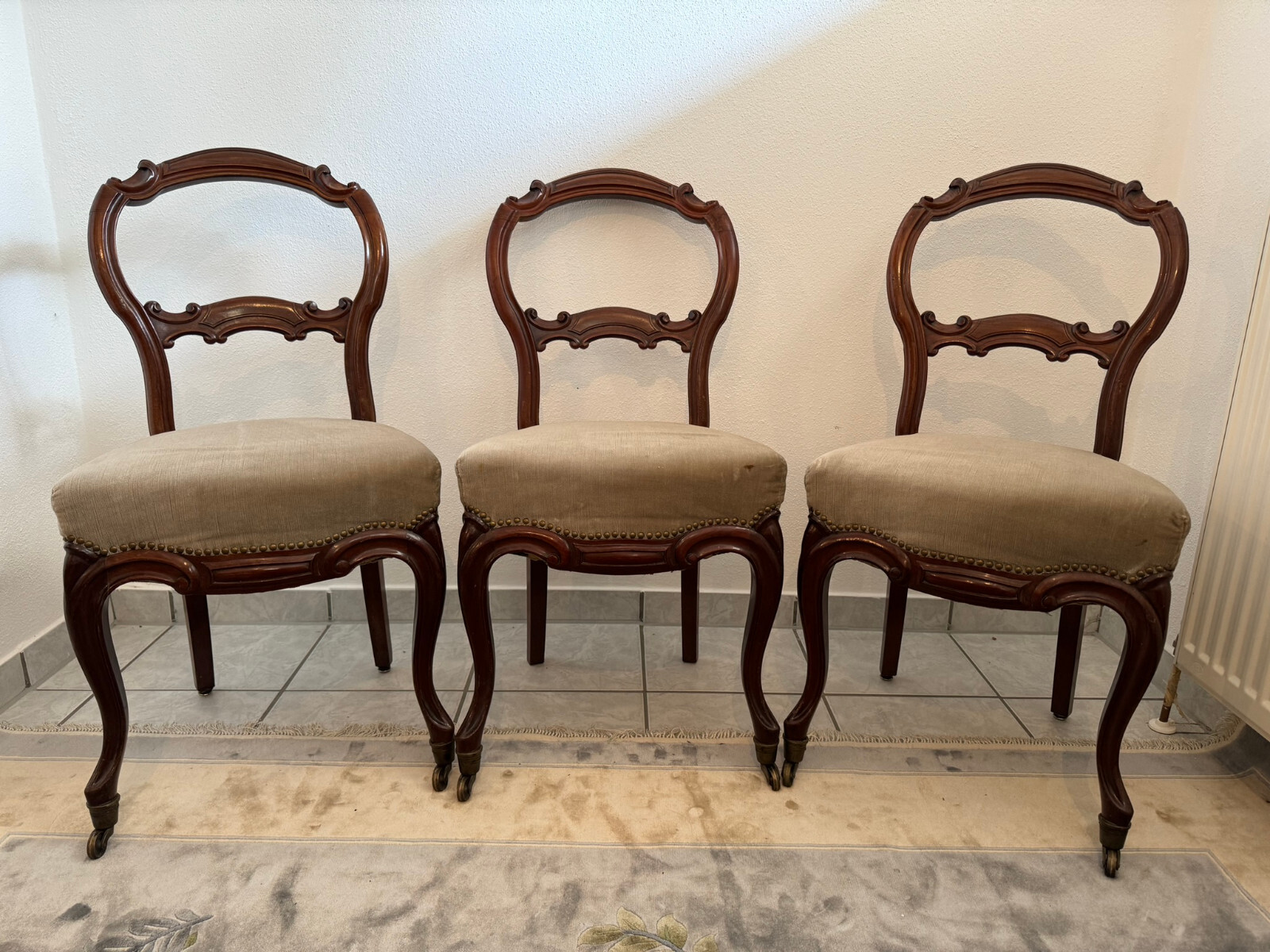 3x ANTIKER LOUIS PHILIPPE STUHL UM 1870 MAHAGONI MASSIV ANTIKE STÜHLE