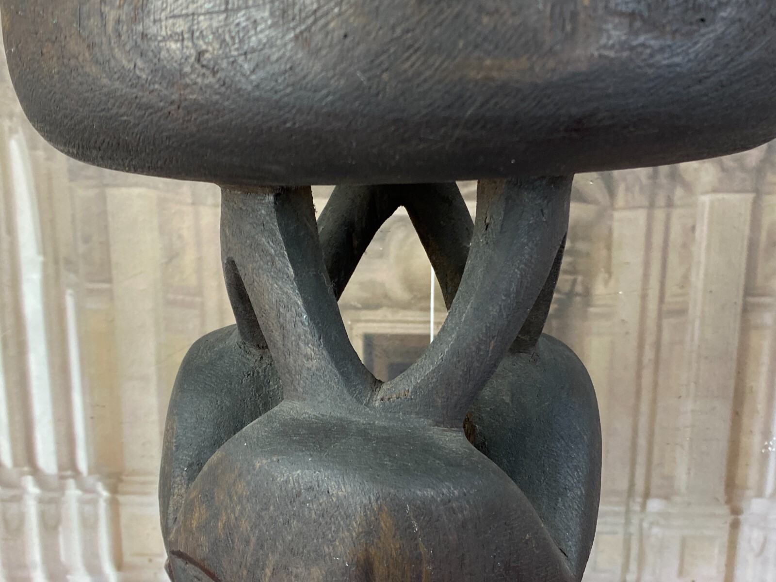 ALTE AFRIKA SKULPTUR HOCKER GESICHTER HOLZ MASSIV HANDGESCHNITZT – Bild 12