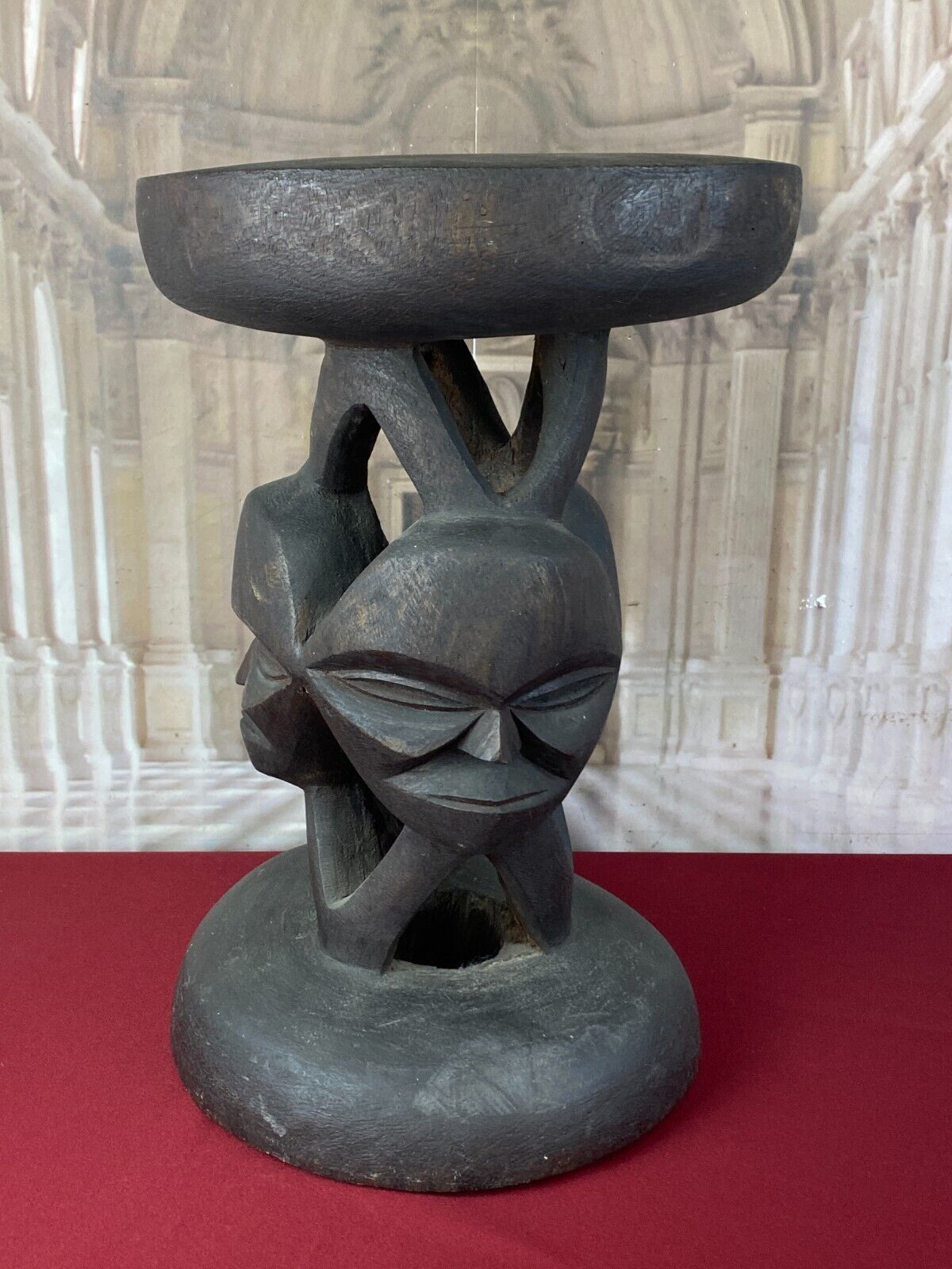 ALTE AFRIKA SKULPTUR HOCKER GESICHTER HOLZ MASSIV HANDGESCHNITZT – Bild 3
