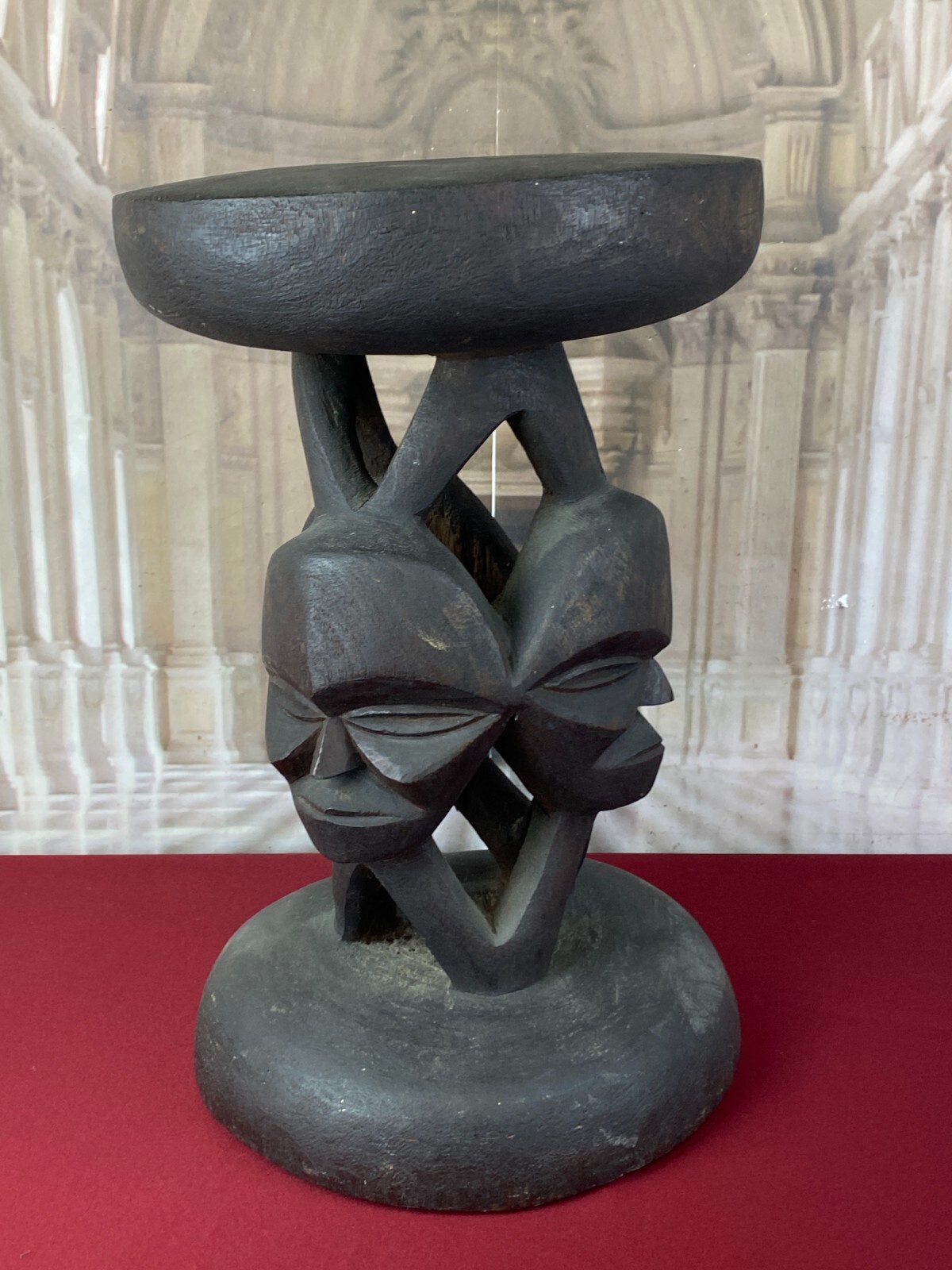 ALTE AFRIKA SKULPTUR HOCKER GESICHTER HOLZ MASSIV HANDGESCHNITZT – Bild 4