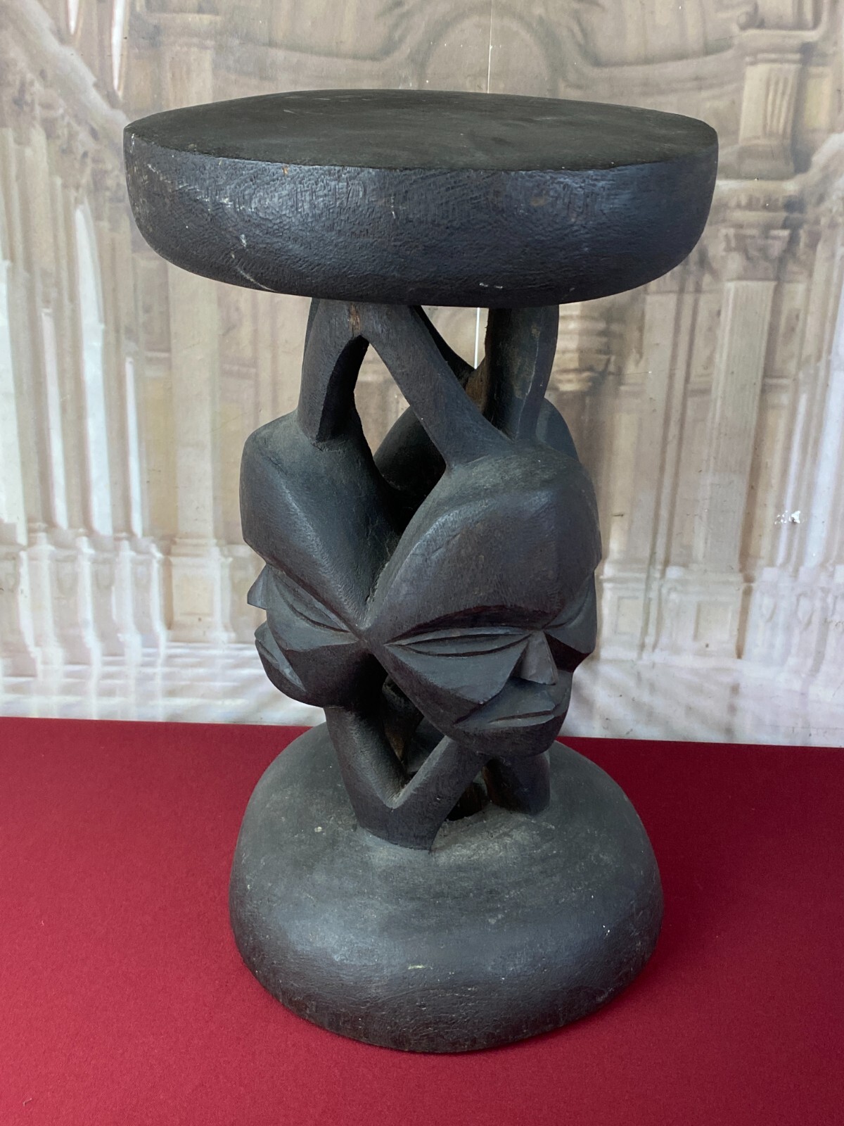 ALTE AFRIKA SKULPTUR HOCKER GESICHTER HOLZ MASSIV HANDGESCHNITZT – Bild 5