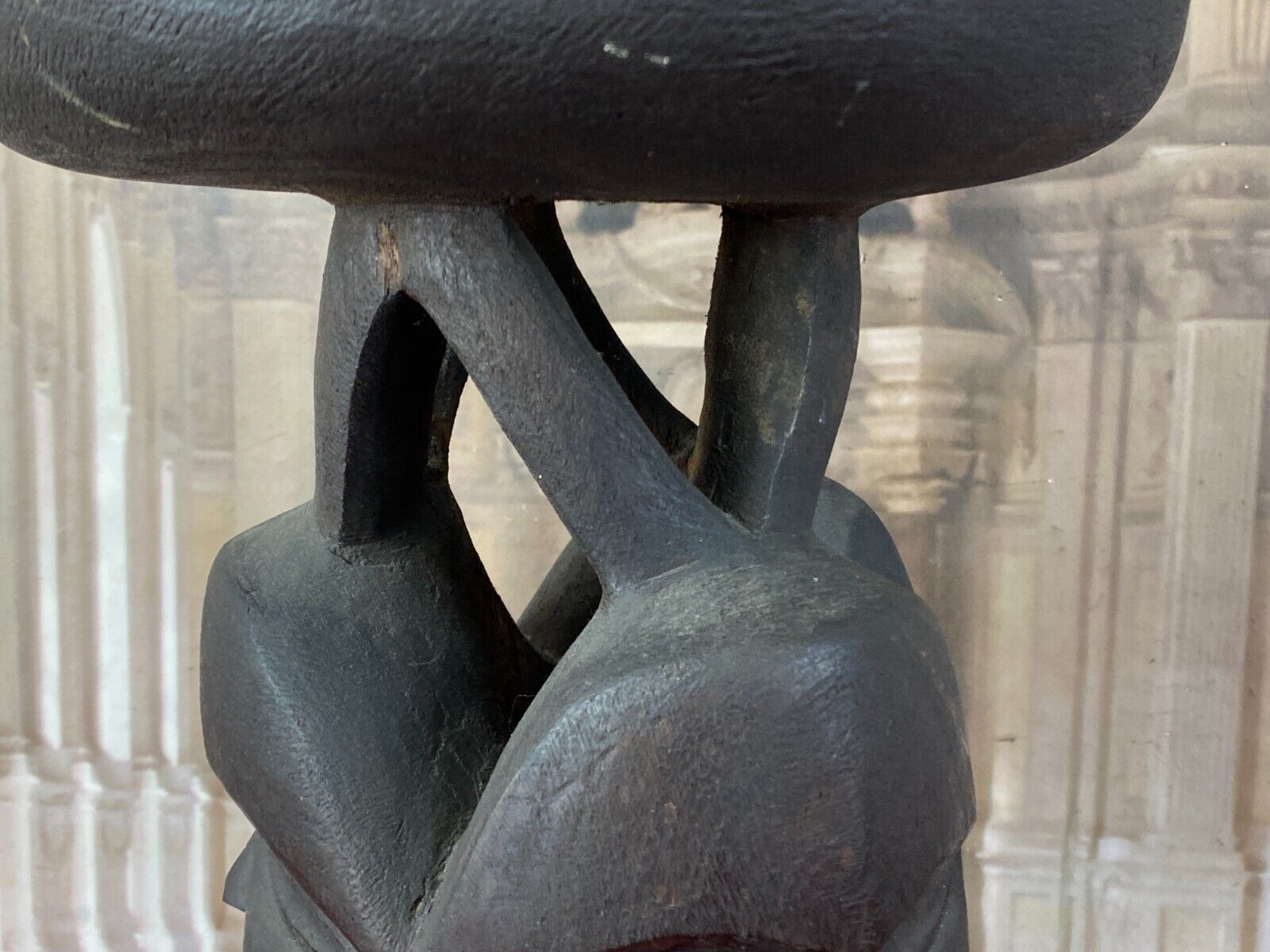 ALTE AFRIKA SKULPTUR HOCKER GESICHTER HOLZ MASSIV HANDGESCHNITZT – Bild 7