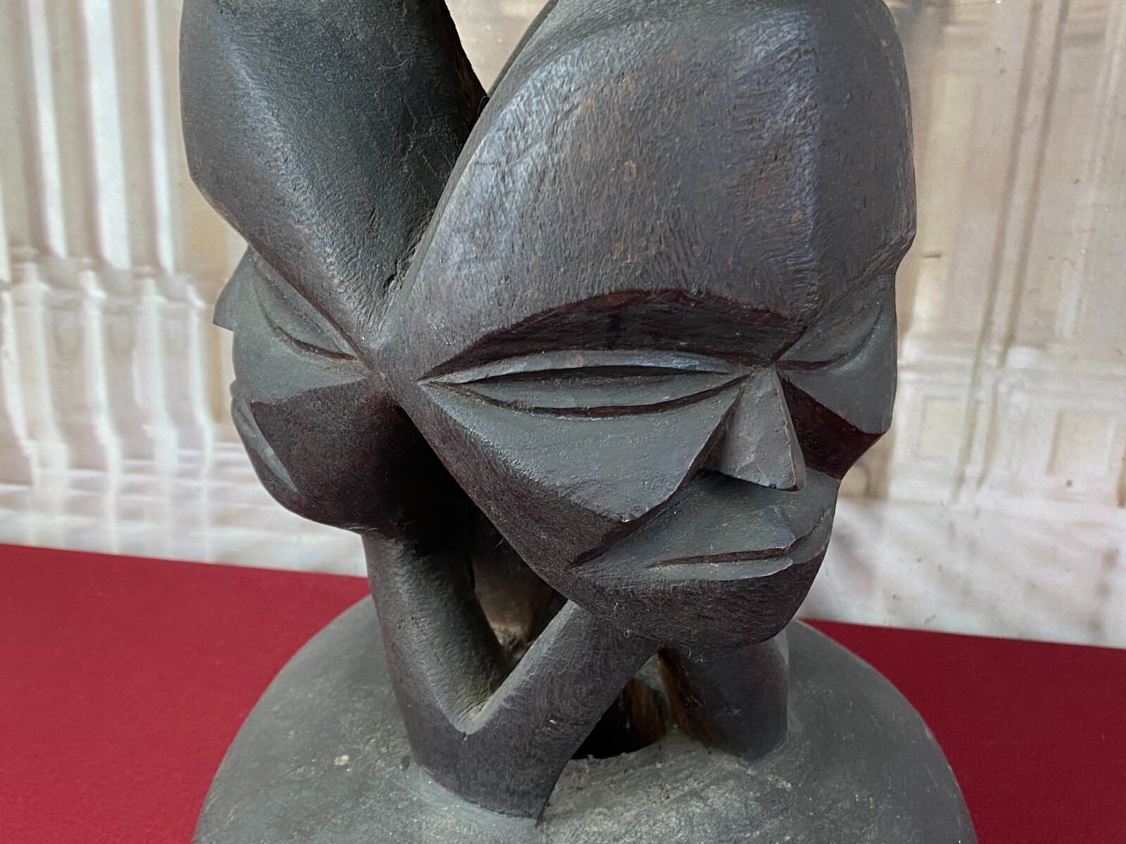 ALTE AFRIKA SKULPTUR HOCKER GESICHTER HOLZ MASSIV HANDGESCHNITZT – Bild 8