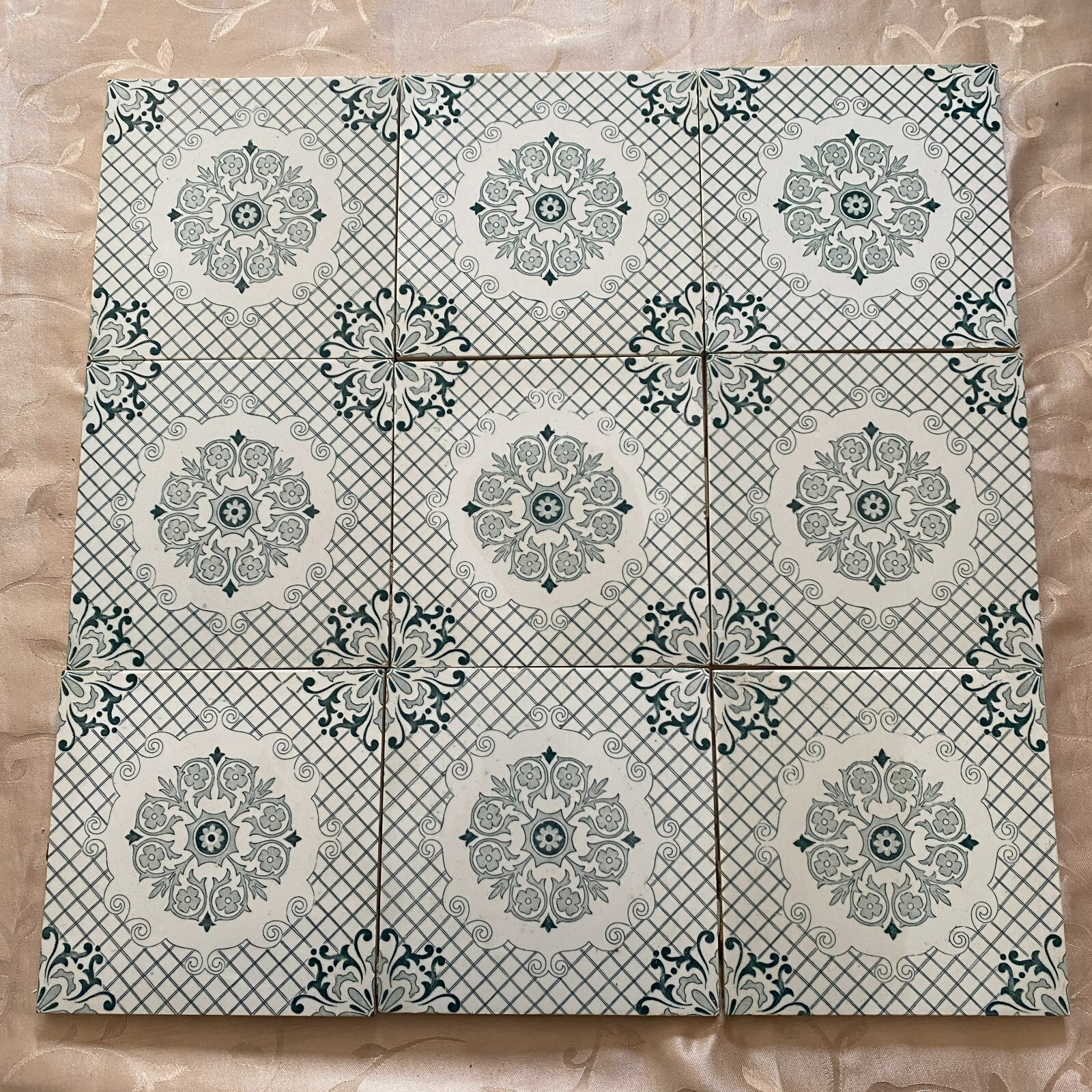 ANTIKE JUGENDSTIL FLIESEN 9 STÜCK SET KACHELN UM 1910 15x15cm AUS KERAMIK – Bild 3