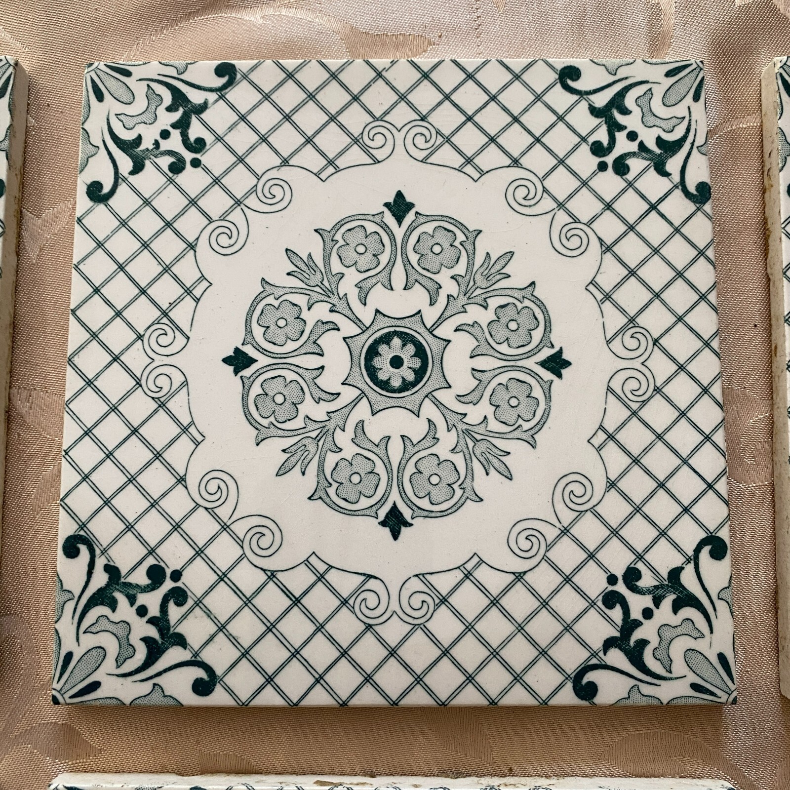 ANTIKE JUGENDSTIL FLIESEN 9 STÜCK SET KACHELN UM 1910 15x15cm AUS KERAMIK – Bild 5