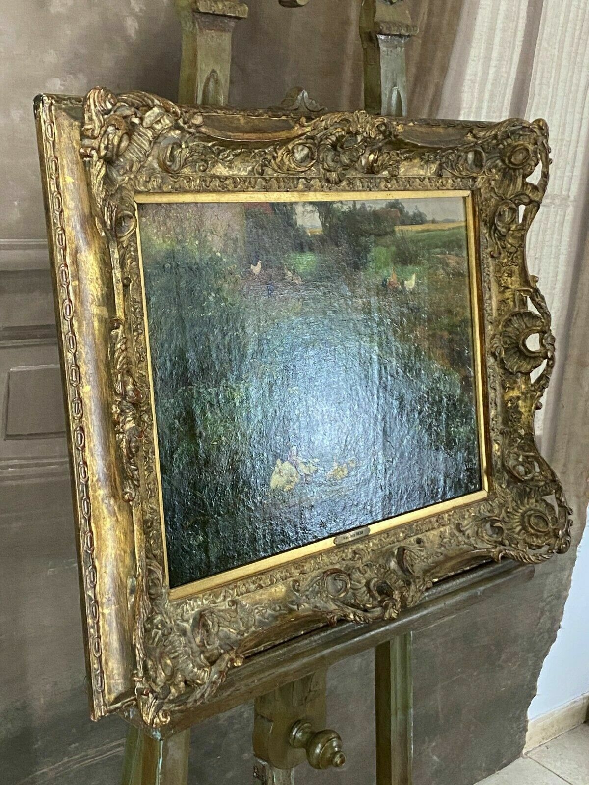 ÖL GEMÄLDE FEDERVIEH AM GEHÖF IM PRUNKRAHMEN AUF KARTON Carl I JUTZ (1838-1916) – Bild 10