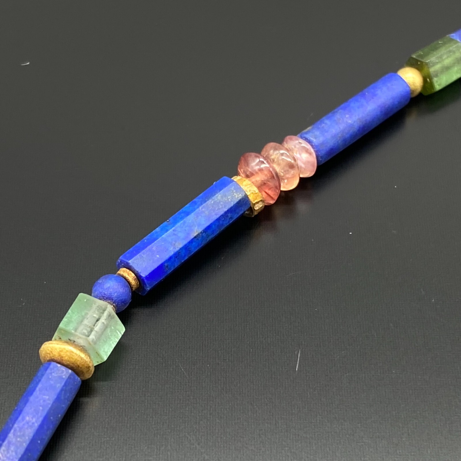 WUNDERVOLLE KETTE GELBGOLD 750 LAPIS LAZULI SMARAGDE SPINELL 36,5cm – Bild 10