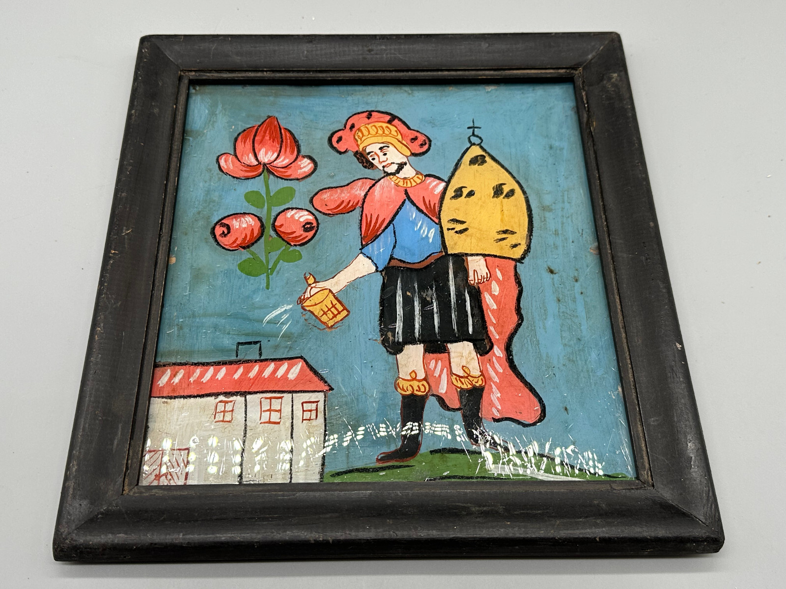 ANTIKE HINTERGLASMALEREI HEILIGER FLORIAN