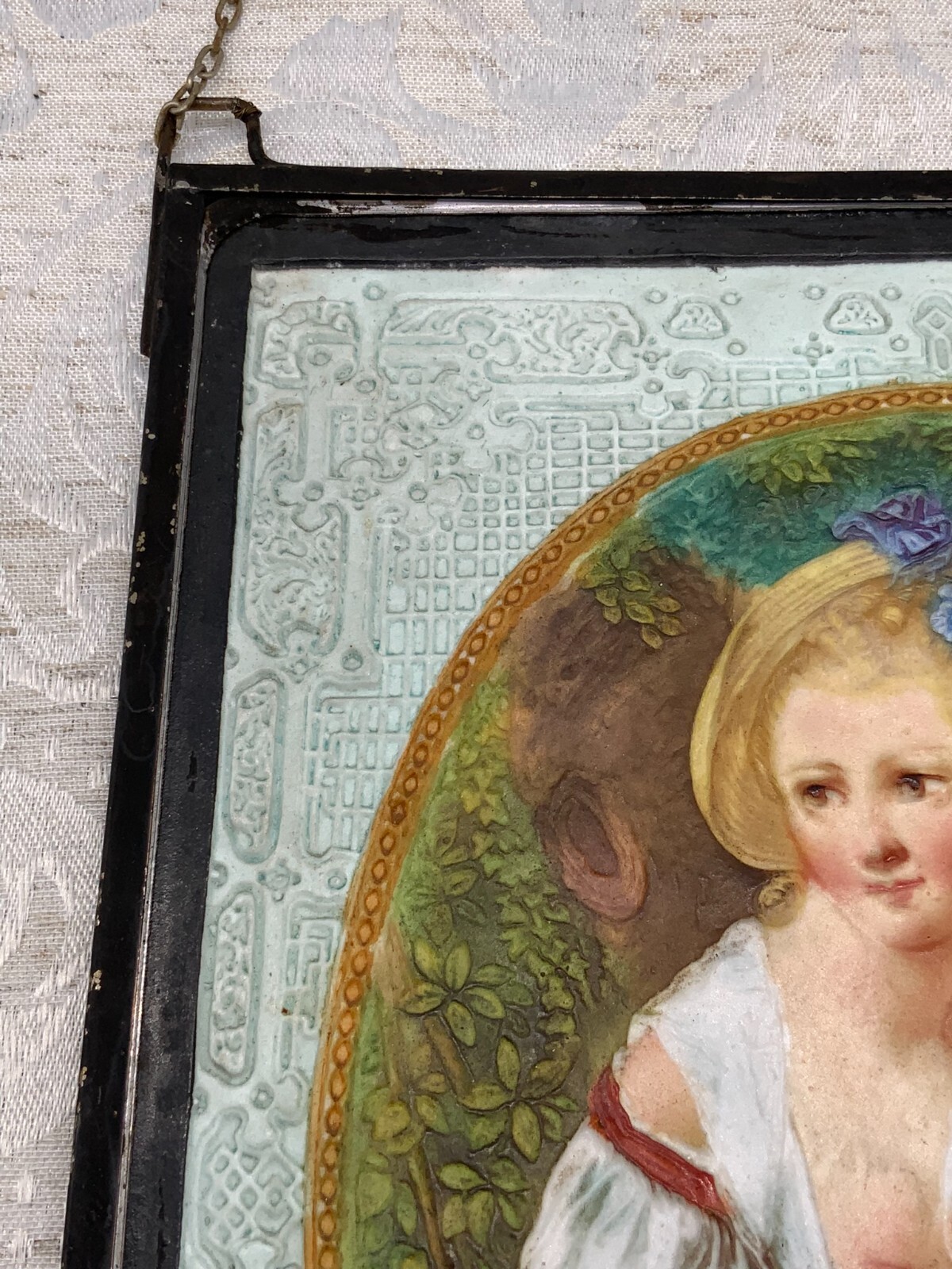 PORZELLAN PLAKETTE HANDBEMALT GALANTE DAMEN METALLRAHMEN – Bild 9