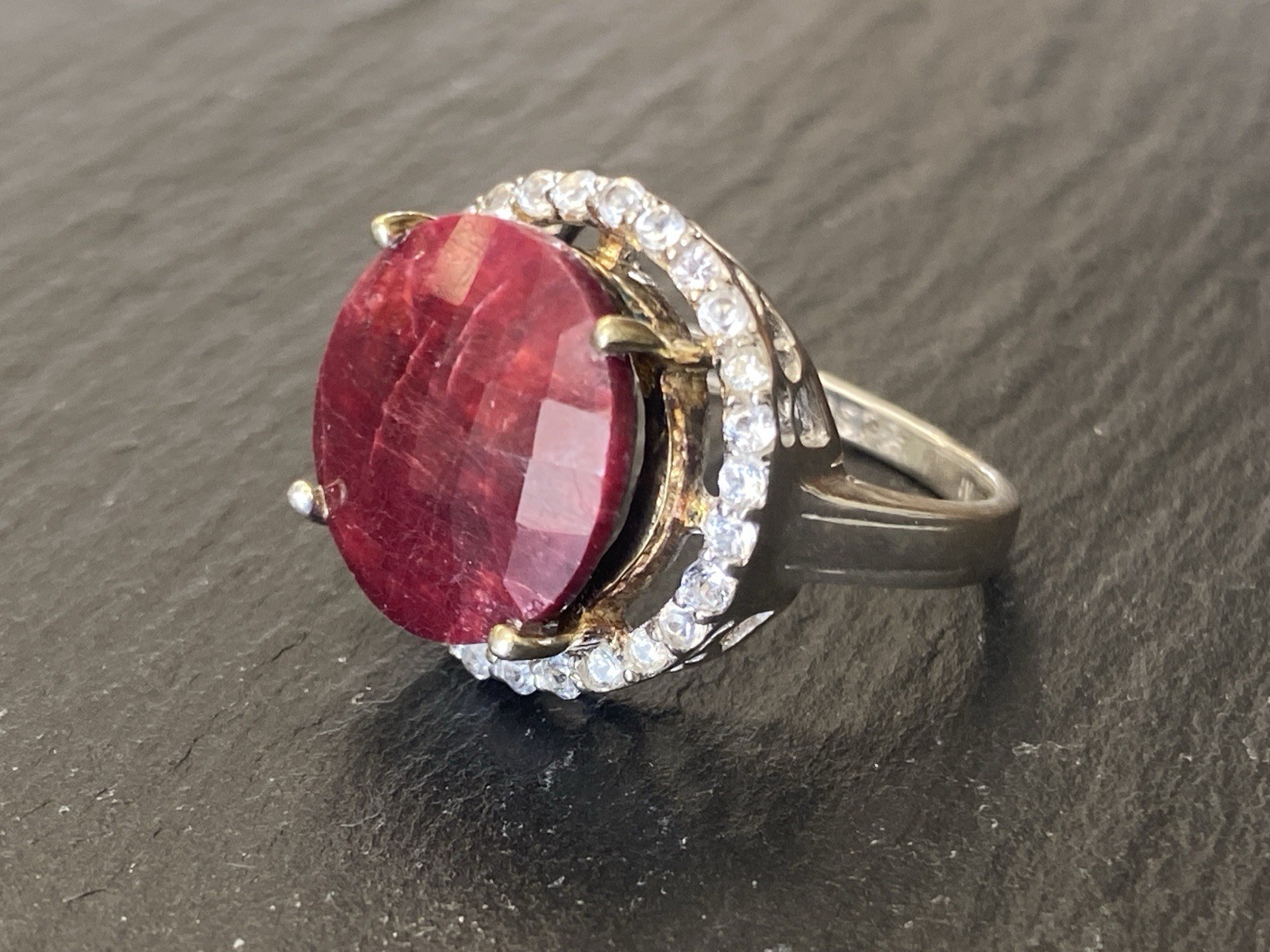 RING 925 STERLING SILBER RUBIN BERGKRISTALL GRÖSSE 59 QUARZ