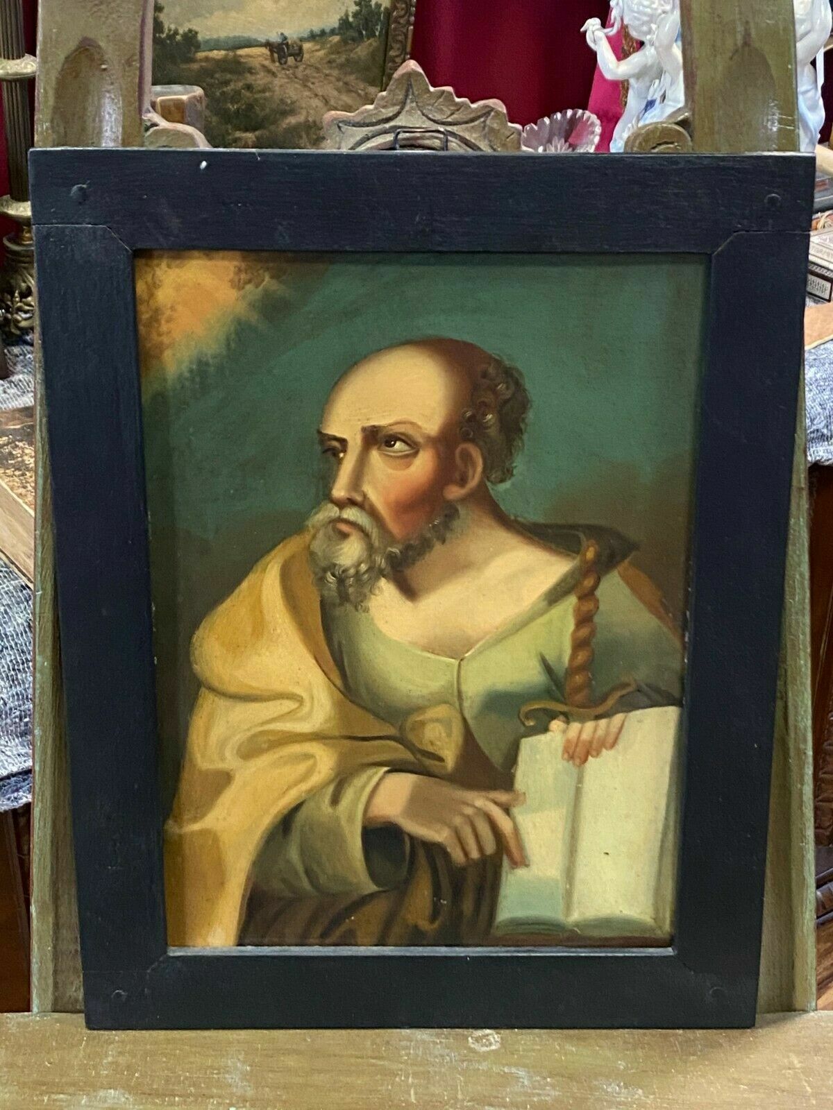 ÖLGEMÄLDE HEILIGER PORTRAIT BAROCKGEMÄLDE ANTIK ÖL AUF KUPFERBLECH 18-TES JHDT – Bild 3