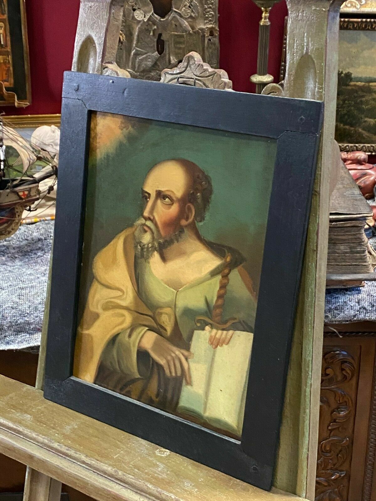 ÖLGEMÄLDE HEILIGER PORTRAIT BAROCKGEMÄLDE ANTIK ÖL AUF KUPFERBLECH 18-TES JHDT – Bild 7