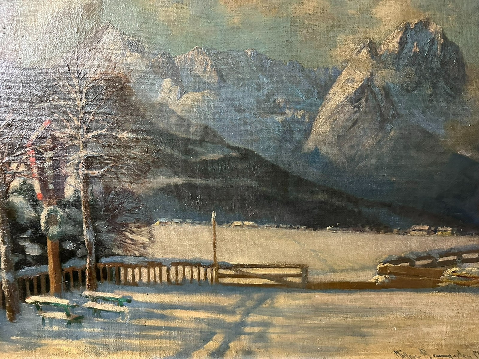 Carl MÜLLER-BAUMGARTEN (1879-1964) ÖLGEMÄLDE WINTER LANDSCHAFT VOR GEBIRGE