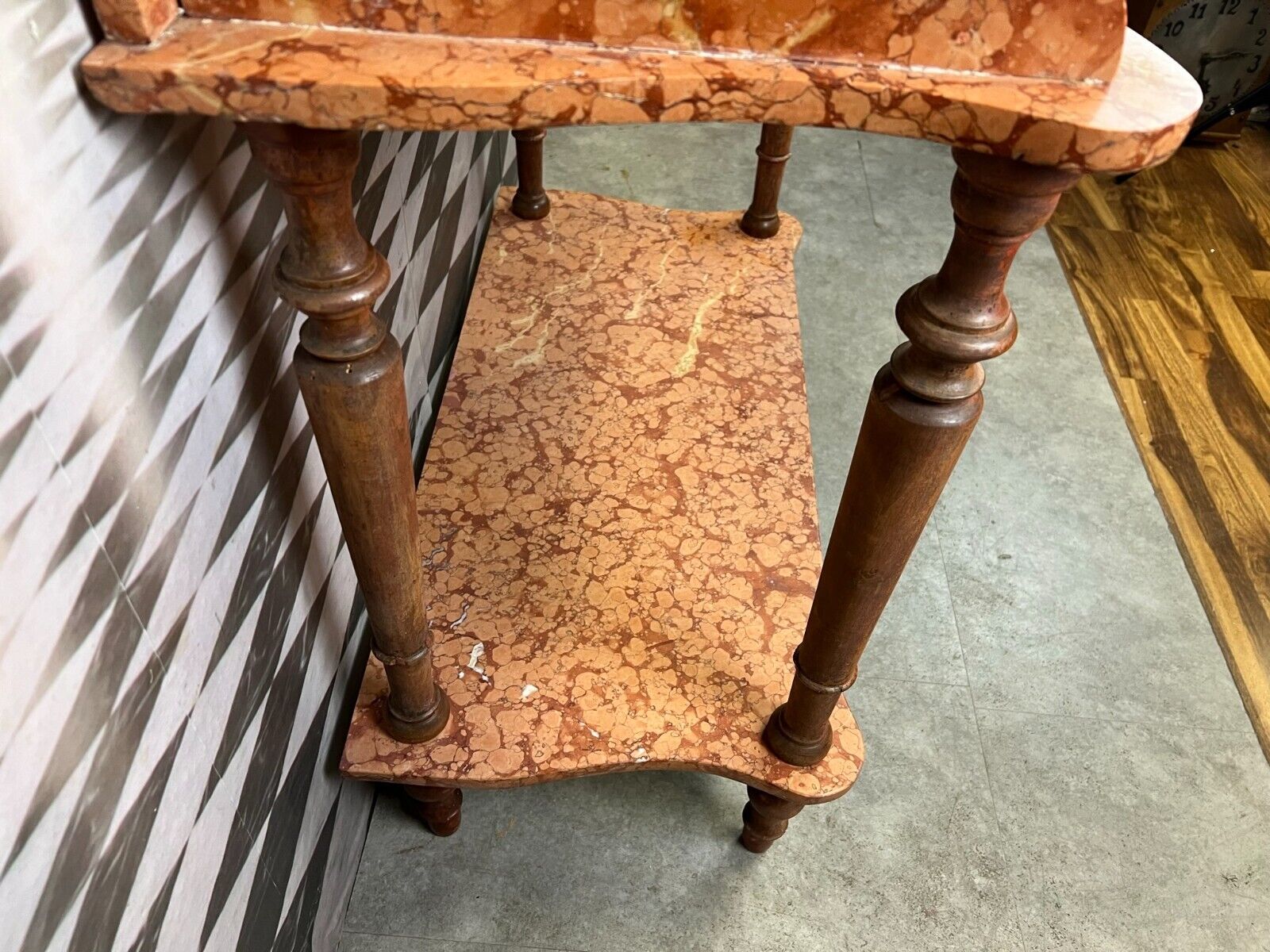 ANTIKER WASCHTISCH BEISTELLTISCH KONSOLE ITALIEN 1890 MARMOR ROSSO VERONA – Bild 11