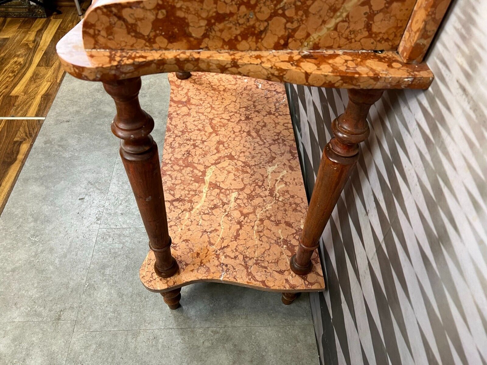 ANTIKER WASCHTISCH BEISTELLTISCH KONSOLE ITALIEN 1890 MARMOR ROSSO VERONA – Bild 12