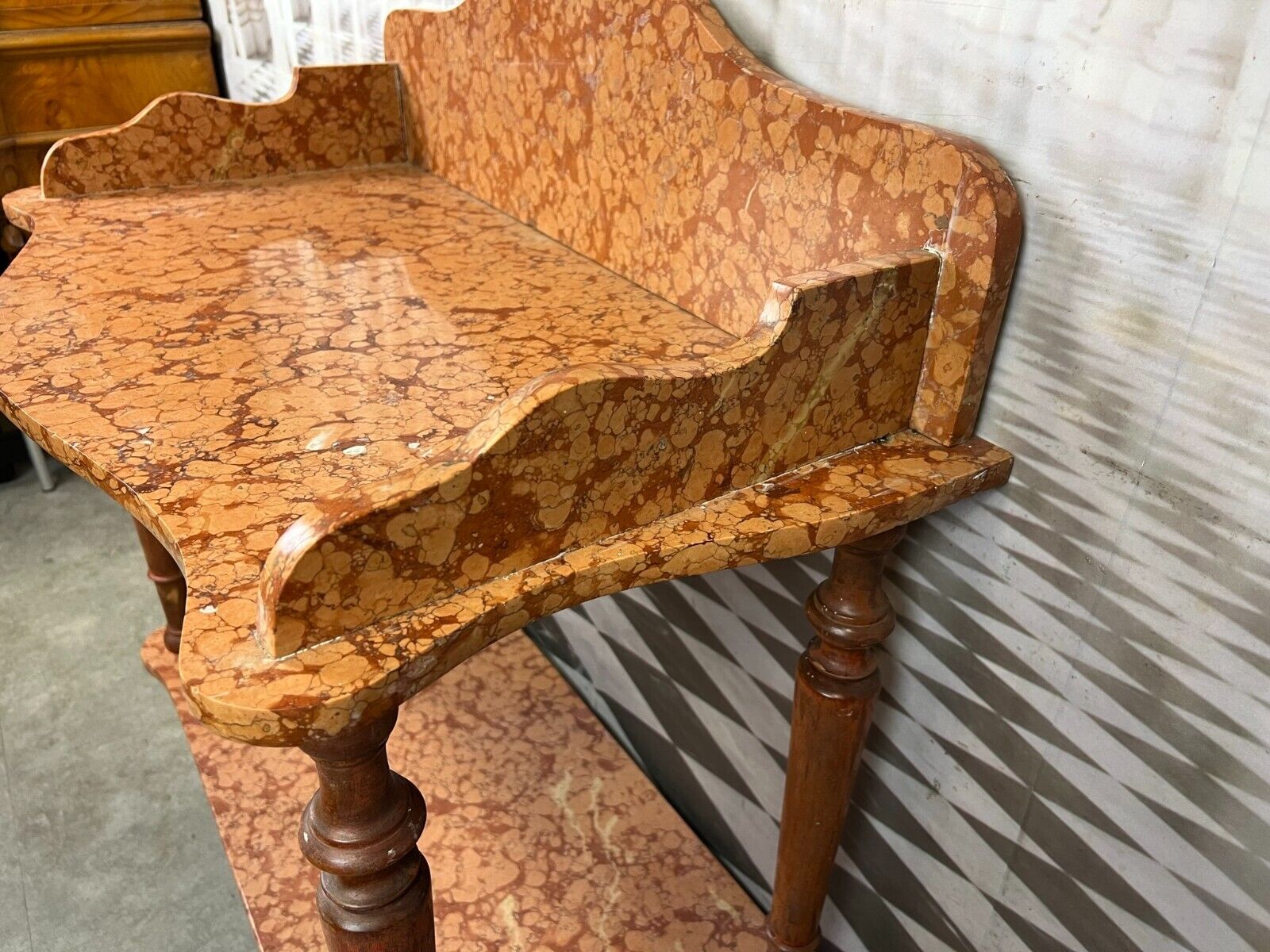 ANTIKER WASCHTISCH BEISTELLTISCH KONSOLE ITALIEN 1890 MARMOR ROSSO VERONA – Bild 7