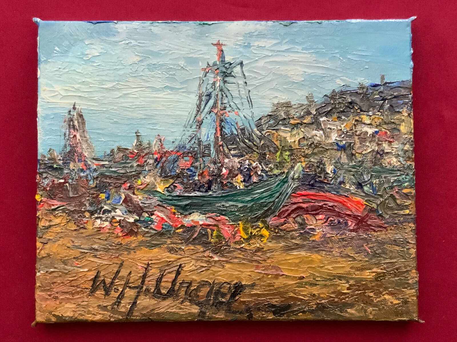 W.H. Unger - Hafen von Pozuoli - Öl auf Leinwand 25x20cm – Bild 3