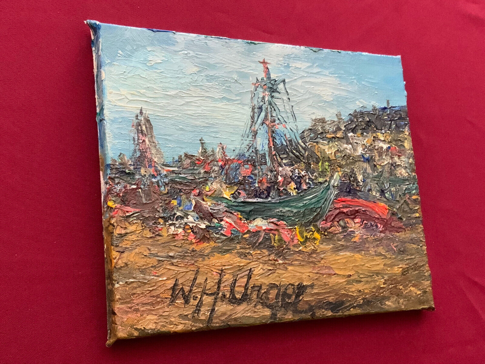 W.H. Unger - Hafen von Pozuoli - Öl auf Leinwand 25x20cm – Bild 6