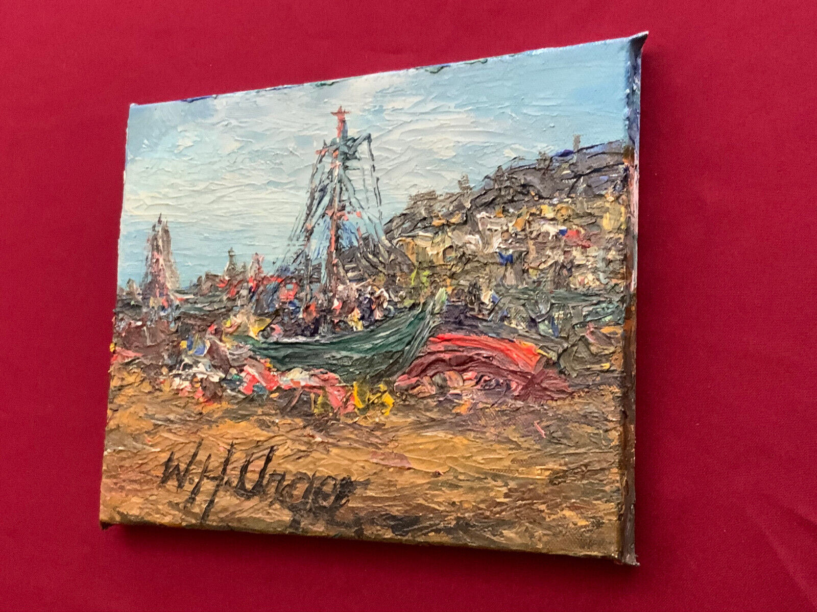 W.H. Unger - Hafen von Pozuoli - Öl auf Leinwand 25x20cm – Bild 7