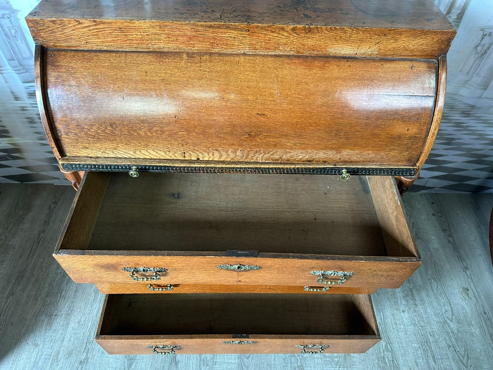 ANTIKER LOUIS SEIZE ZYLINDERSCHREIBTISCH SEKRETÄR AUS EICHE UM 1780 ROLLSEKRETÄR – Bild 12