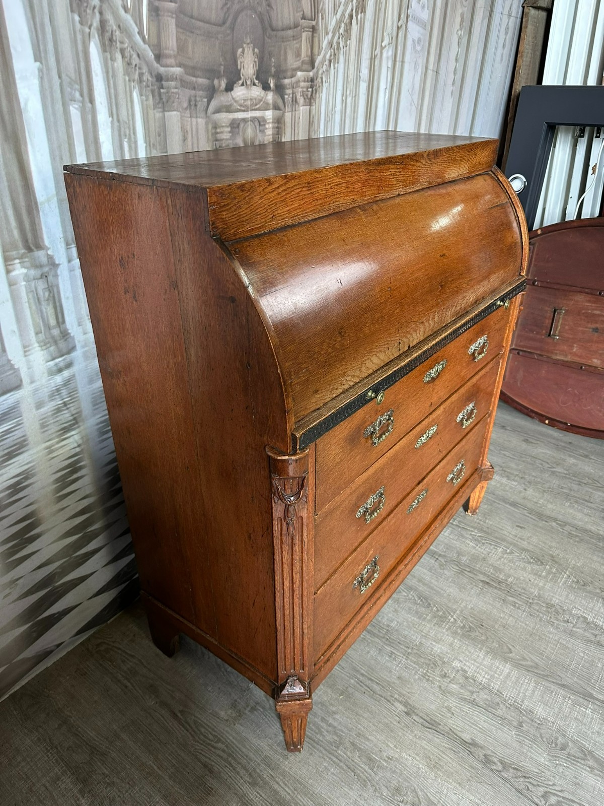 ANTIKER LOUIS SEIZE ZYLINDERSCHREIBTISCH SEKRETÄR AUS EICHE UM 1780 ROLLSEKRETÄR – Bild 3