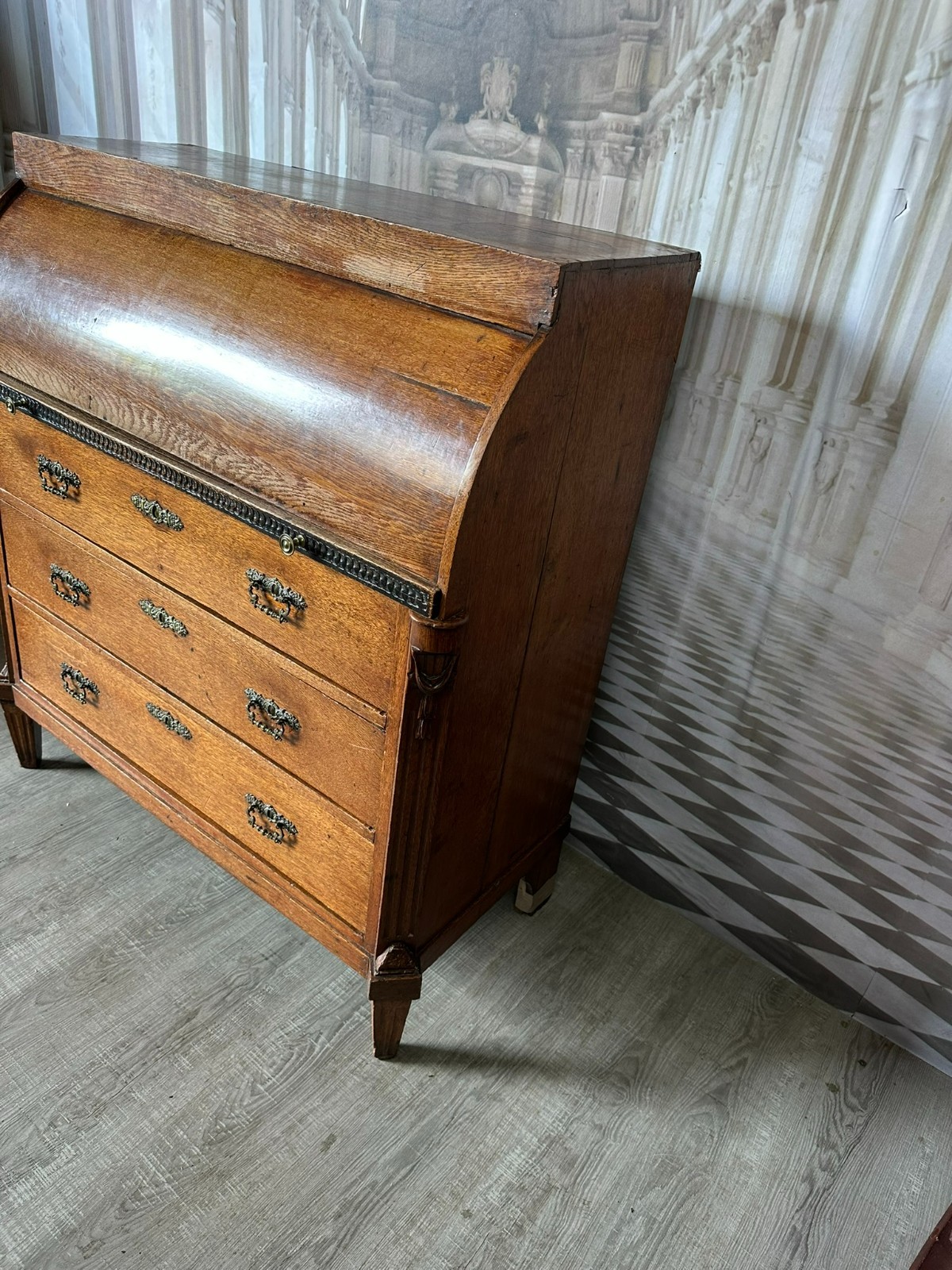 ANTIKER LOUIS SEIZE ZYLINDERSCHREIBTISCH SEKRETÄR AUS EICHE UM 1780 ROLLSEKRETÄR – Bild 4